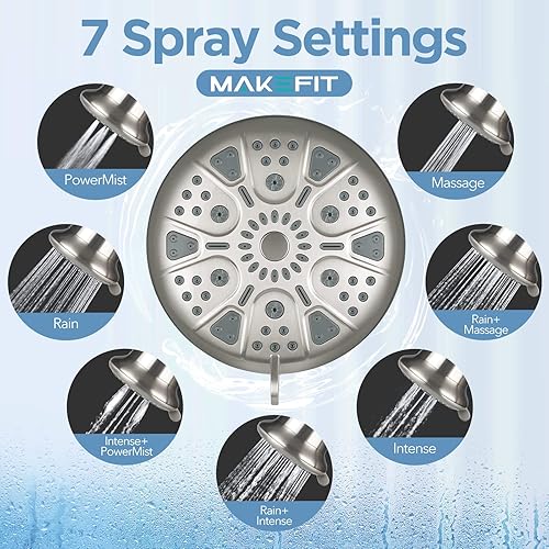 Miniatura 6 de Cabezal de ducha filtrado de níquel cepillado, cabezal de ducha de alta presión con filtro para suavizador de agua dura, 7 ajustes de regadera de