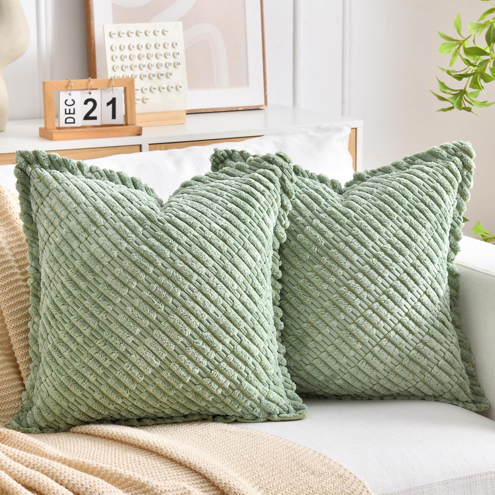Cushion Cover 40 x 40 cm, Corduroy Cushions, Decorative Cushions, Soft Square Cushion Cover, Home Decor, Sofa Bed, Indoor Home, Living Room, Bedroom, Modern, Sage Green