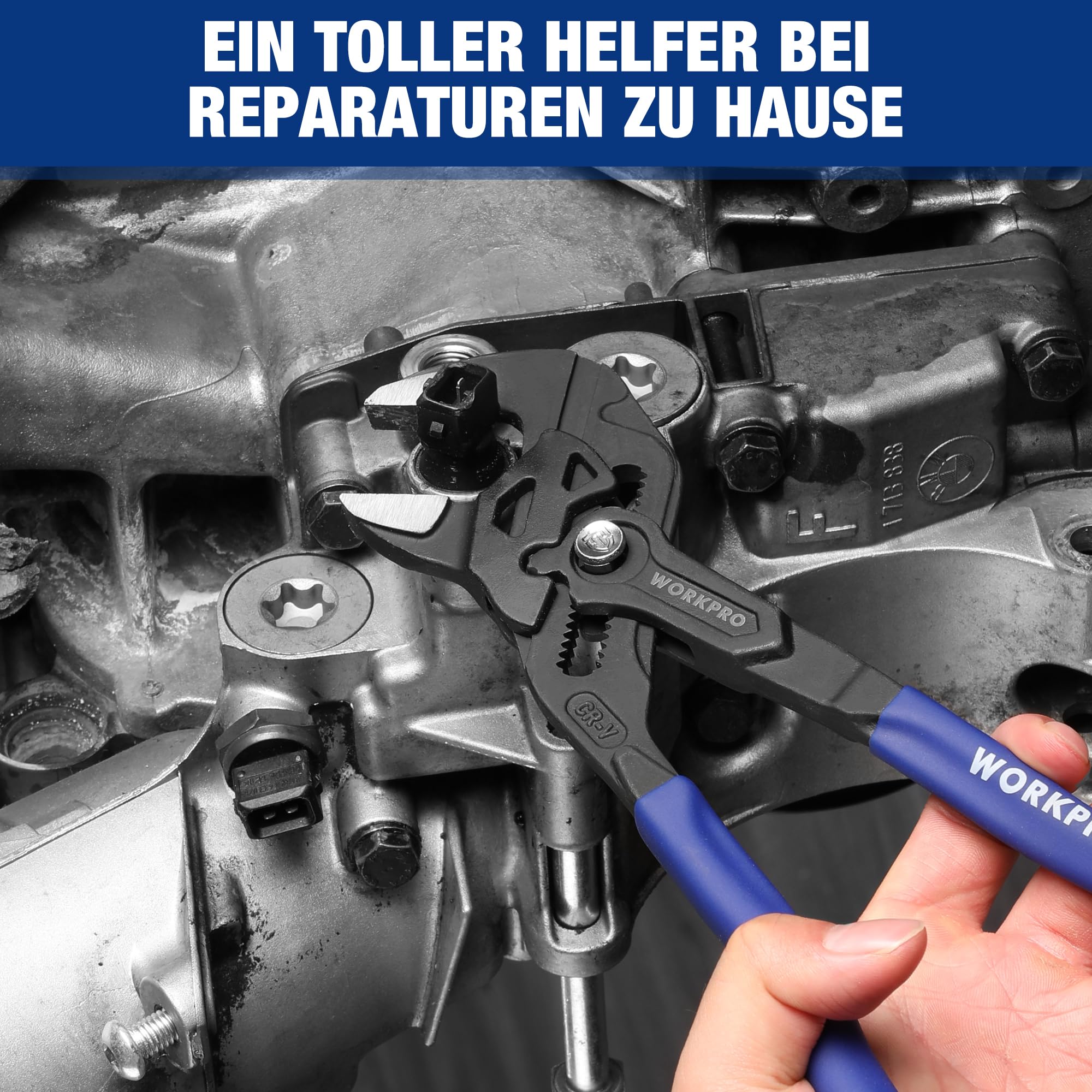 WORKPRO Zangenschlüssel-Set 2-teilig, 180mm & 255mm, Rillengelenkzange ohne Zähne, Hochwertiger Cr-V-Stahl, Paralleles Backendesign mit Doppelten Arbeitssparenden Griffen