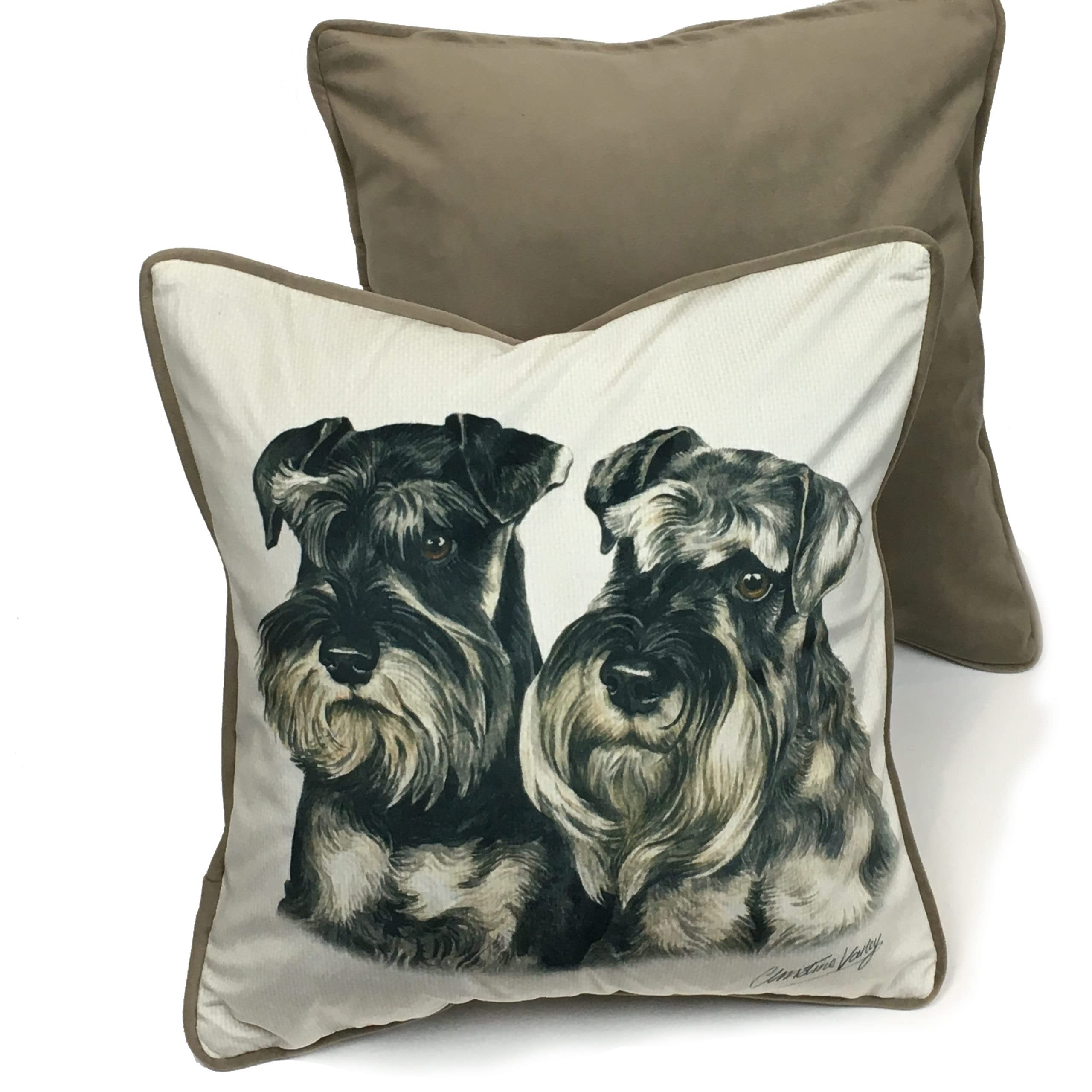 WaggyDogz Schnauzer Pair Luxury Dog Cushion/Pillow by Christine Varley (CUS-UK58)