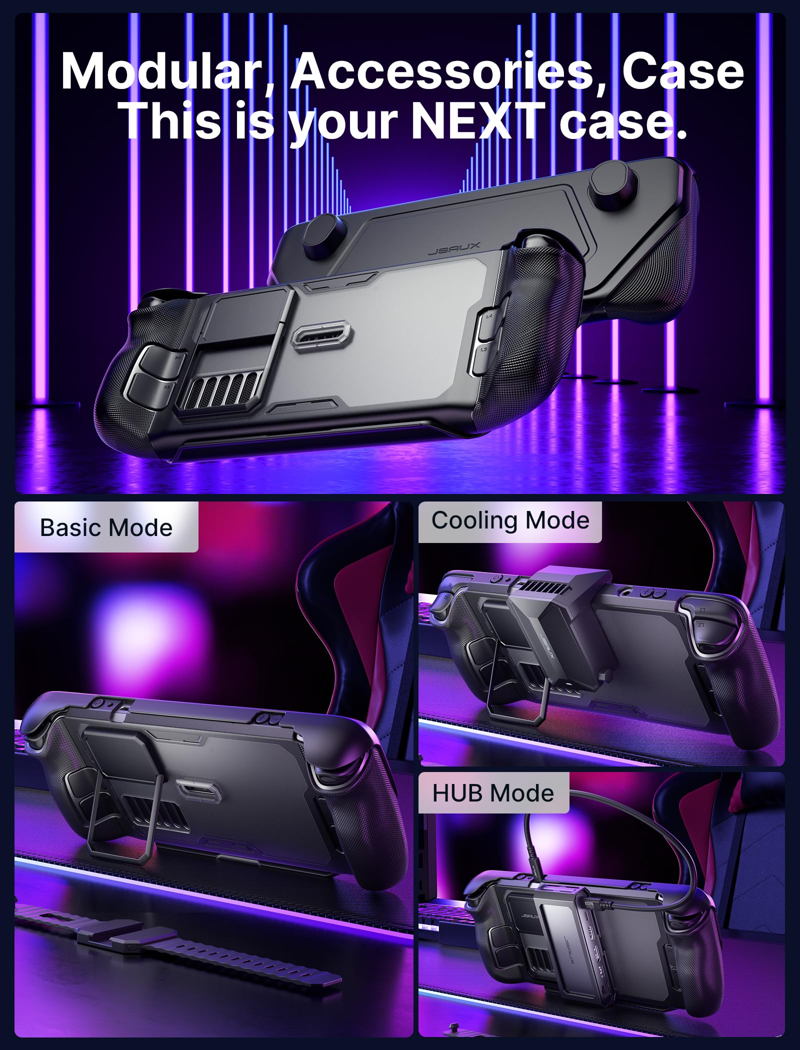 JSAUX PC0104 ModCase Compatibile con Steam Deck/OLED, il coperchio modulare Include Stazione di aggancio 11 in 1, Copertura Anteriore Staccabile, Guscio Protettivo, Metal Holder and Strap - Hub Set