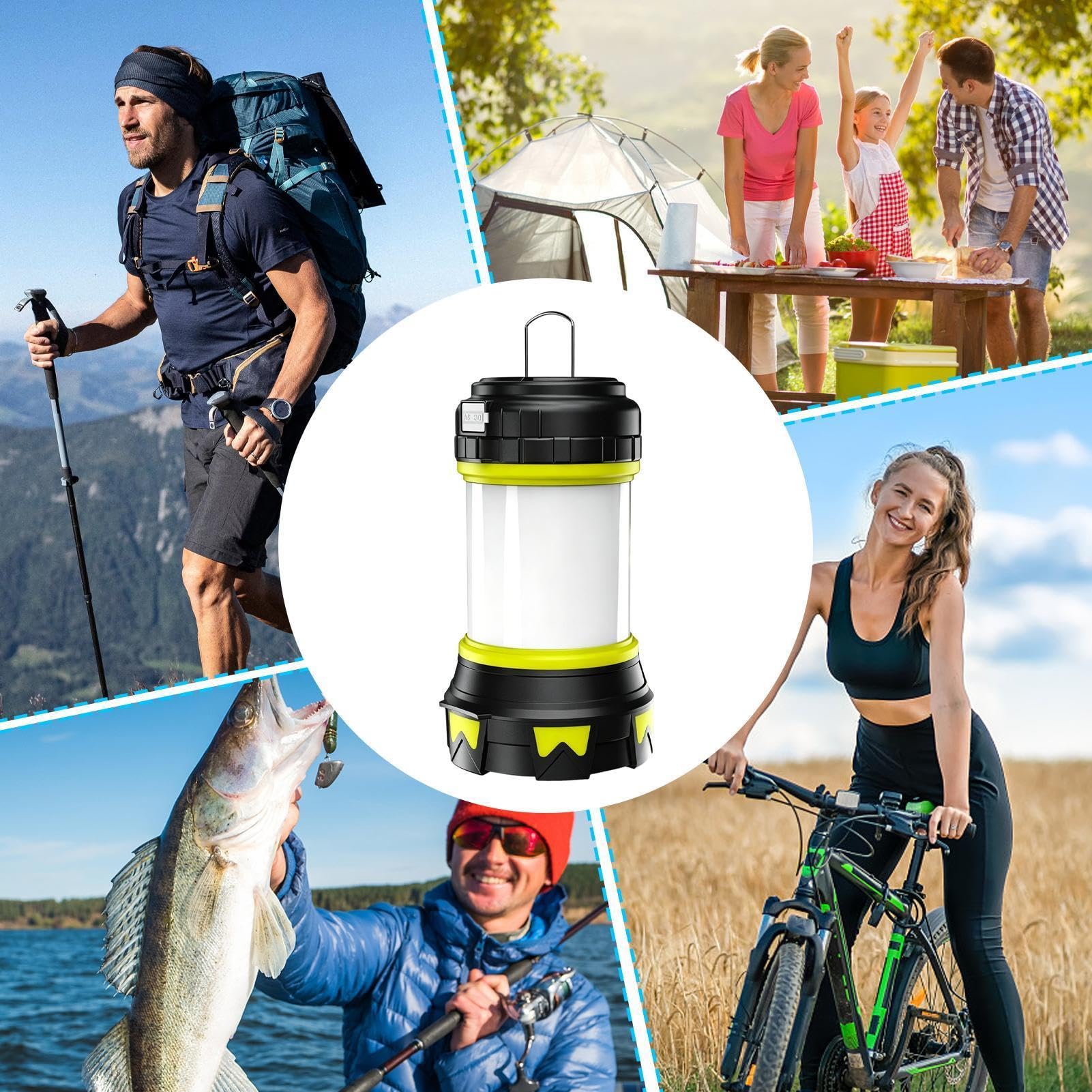 Lanterna da campeggio portatile con manico e gancio | Lanterna LED ricaricabile per escursionismo, pesca all'aperto, spiaggia, giardino, garage, officina, sopravvivenza notturna