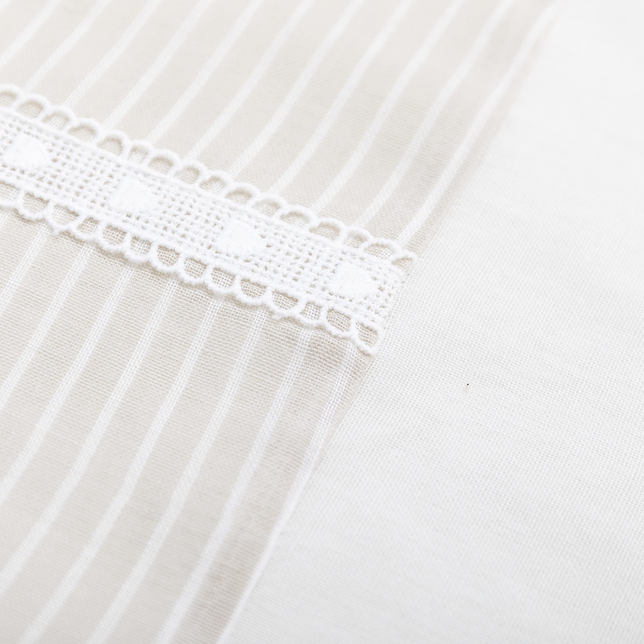 GIRASOLE HOME Paire de rideaux blancs semi-transparents, ourlet supérieur beige avec dentelle, pour fenêtre, porte, salon, chambre et chambre à coucher, 2 panneaux avec œillets 140 x 280 cm
