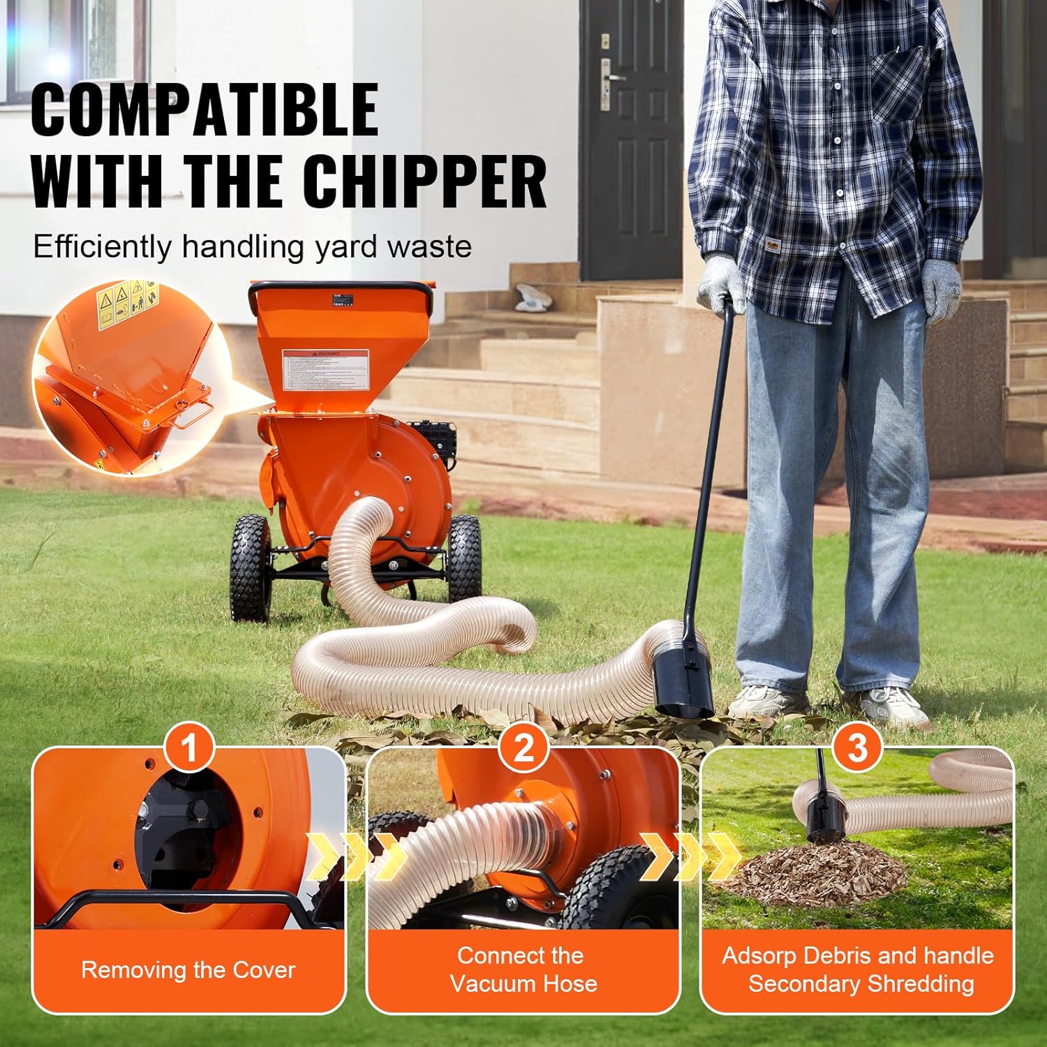 VEVOR Wood Chipper Shredder Mulcher Leaf Vacuum Kit, 4.3 Inch x 13.1 ft Heavy Duty Universal Woodchipper Accessory, 4 inch Diameter for Large Volume Feeding,Fit Mainstream Brand (Chipper NOT Included)