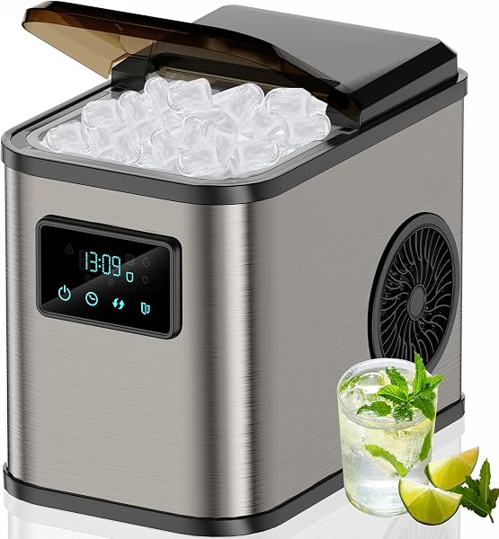 KeeGone Edelstahl Eiswürfelmaschine mit LED-Display Eismaschine Eiswürfelbereiter und Reinigungsfunktion 2L Wassertank inklusive Eisschaufel und Korb 2 Eiswürfel Größen für Küche Büro Bar und Party - 1