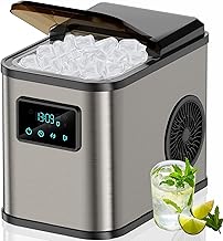 KeeGone Stainless Steel Ice Cube Machine with LED Display, Ice Maker and Cleaning Function, 2 L Water Tank Including Ice S...