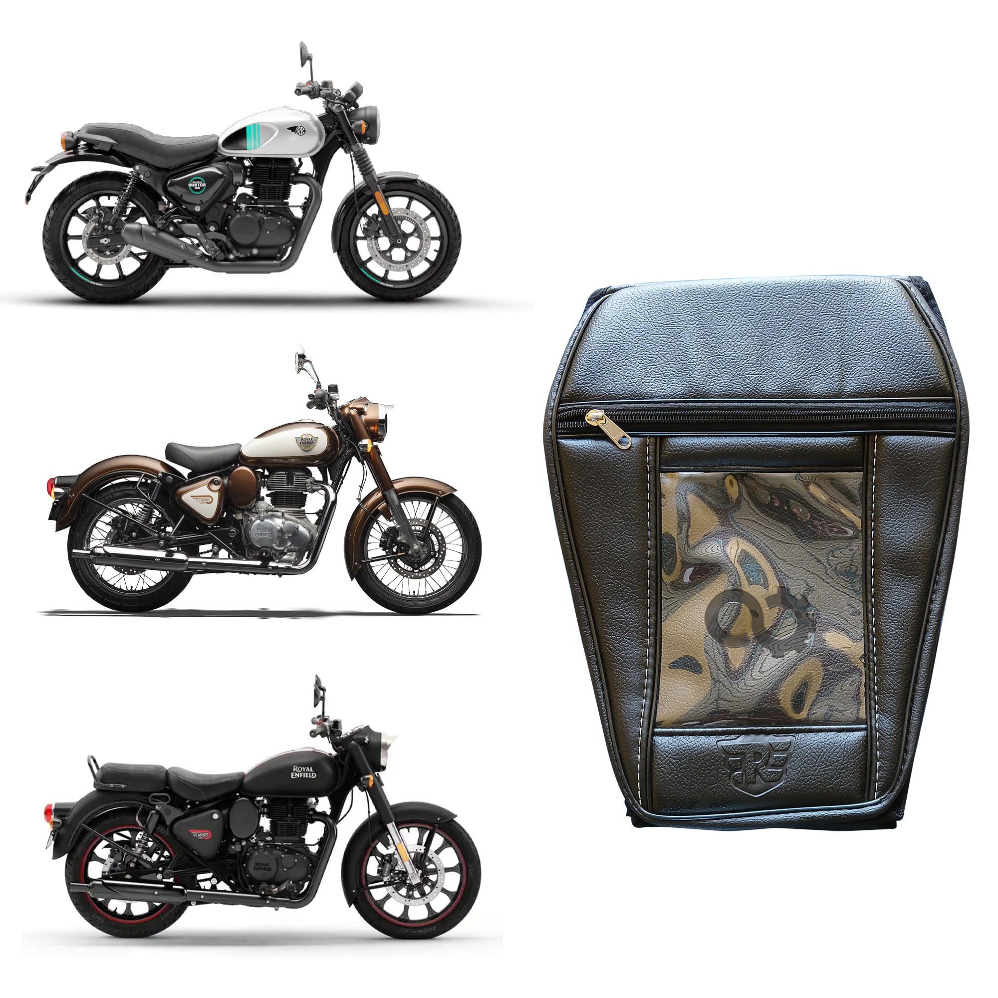 Auto Infinity Tank Cover with Transparent Mobile Pouch for R-E Classic 350/ Reborn, Standard 350, Hunter 350 (Black, Pack of 1)-image-49