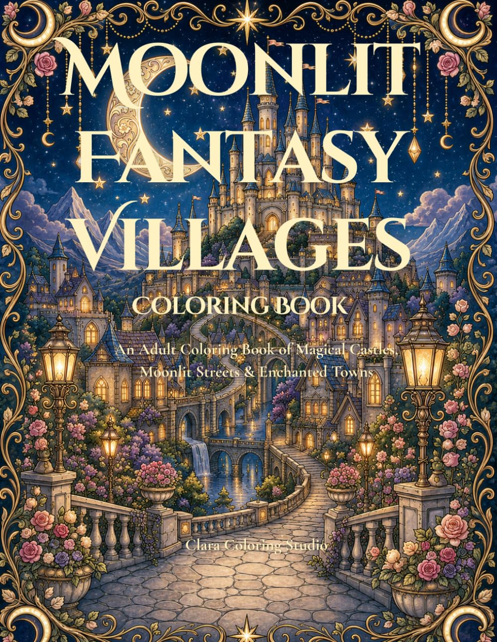Moonlit Fantasy Villages Coloring Book: An Adult Coloring Book of Magical Castles, Moonlit Streets, Cozy Towns, and Enchanted European-Inspired Village Scenes