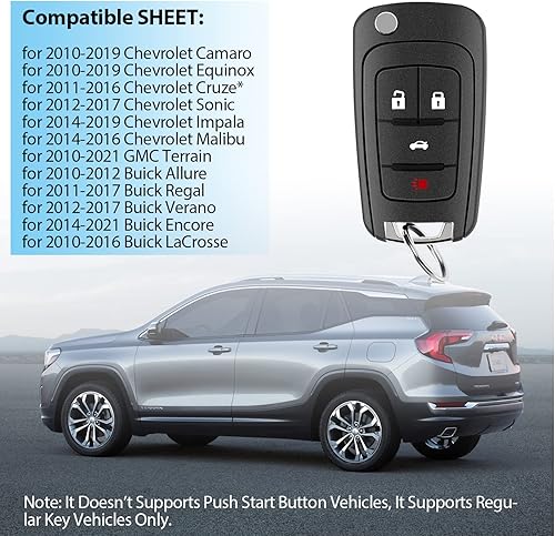 Miniatura 2 de Se adapta a control remoto de entrada sin cortar sin llave Chevrolet Cruze 2011-2016 Chevy Equinox Camaro 2010-2019 Buick Lacrosse Regal 2010-2016