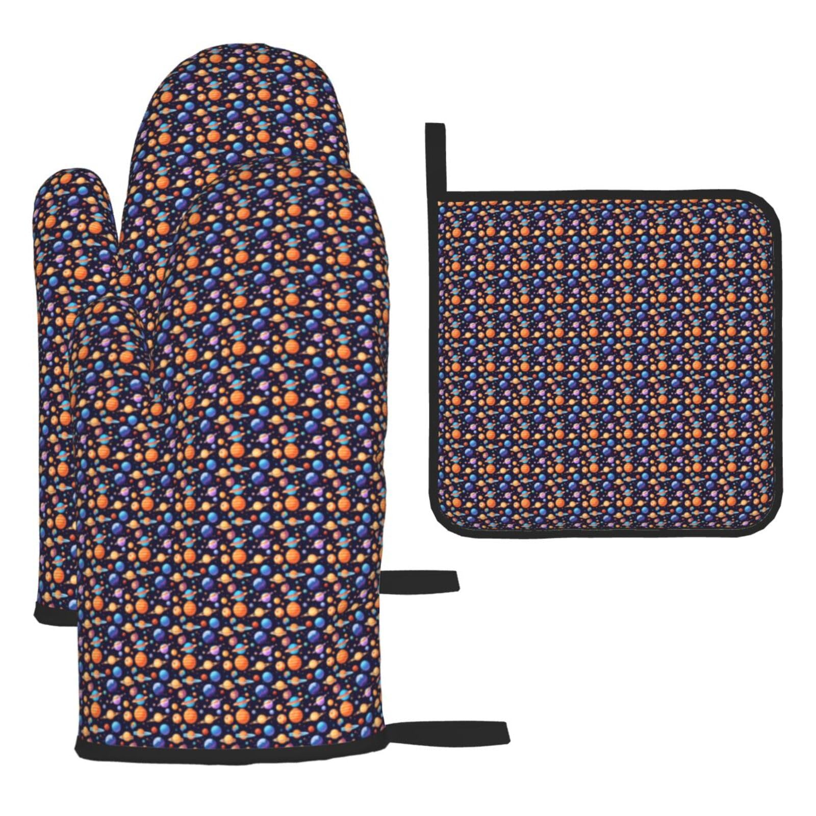 Planet Pattern Print Oven Kitchen Gloves For Baking Outdoor Grilling Home Use Mitts Microwaving Bbq