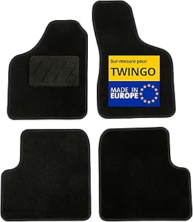 DBS – Tapis de Voiture - sur Mesure pour Renault TWINGO (07/1998-06/2007) – Antidérapants avec Clips de Fixation – 4 Tapis Auto Avant/arrière – Moquette Noire
