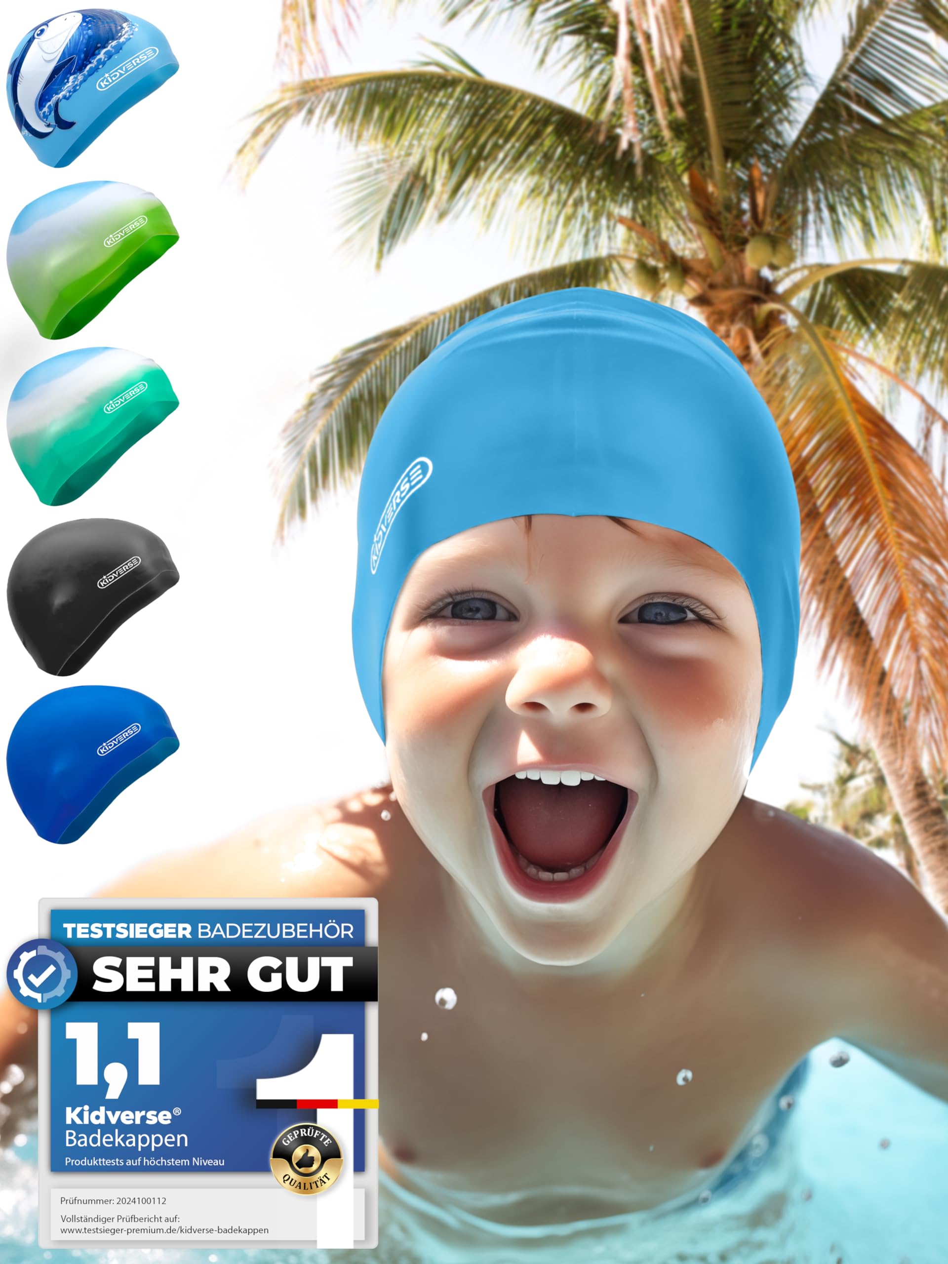 KIDVERSE Waterproof Kids Swimming Cap Boys Swim Hat with Anti-Slip Grips - Comfortable Silicone Boys Swimming Cap - Childrens Swim Hat with UV Protection
