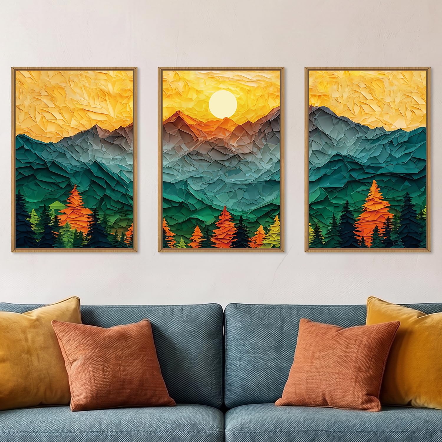 Photo 1 of Celestdeco Abstract Boho Mountain Framed Canvas Wall Art Set-16"x24"x3