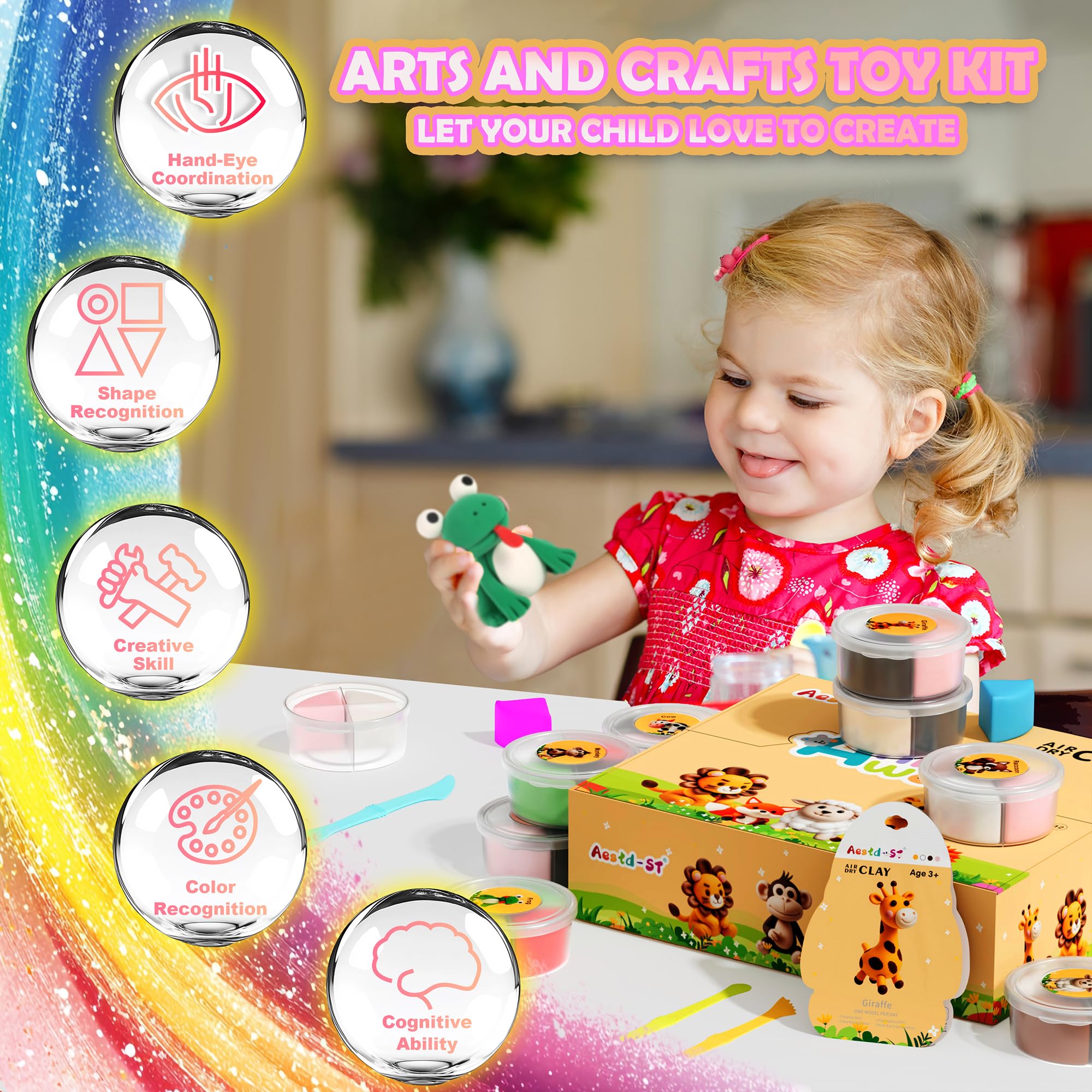 Air Dry Clay Kit - Animal Theme, Modeling Clay for Kids, DIY Model Magic Clay with Sculpting Tools and Tutorials, 12 Boxes Molding Clay, Ultra Light, Soft & Non-Sticky, Arts and Crafts Gift for Kids