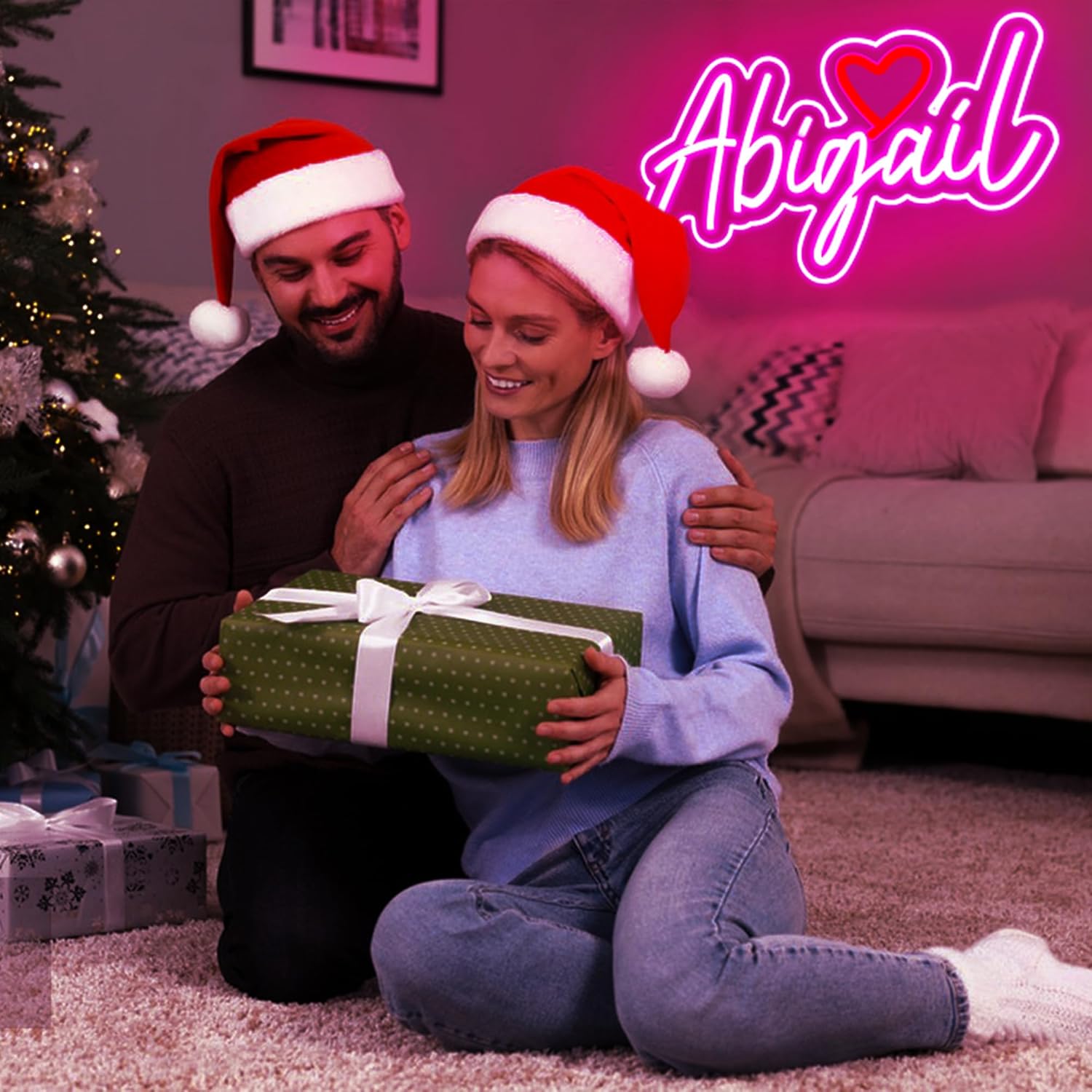 Abigail Name Neon Sign,LED Abigail Name Neon Light for Kids Bedroom,Abigail Birthday Party Decoration,Neon Sign Customizable for Wall Decor,Birhday Decor for Girl,Size 13.4*7.1 inches(JTLD089)