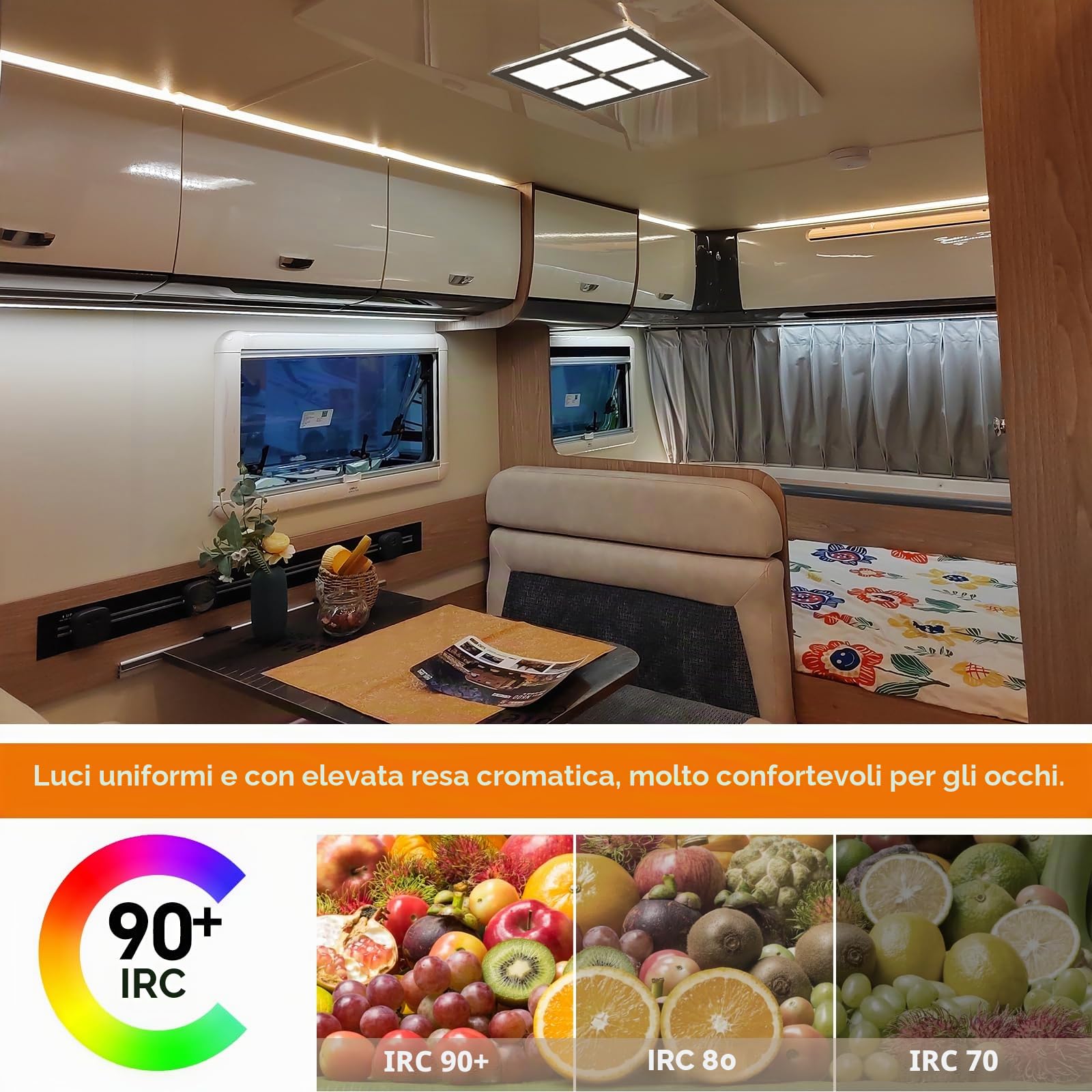 21,5CM x 21,5CM 12W Plafoniera LED 12V Camper LED Lampada Acrilico Dimmerabile per Caravan Barca Yacht, 1080lm Interruttore dimmer integrato, CRI 90+ (5000K)