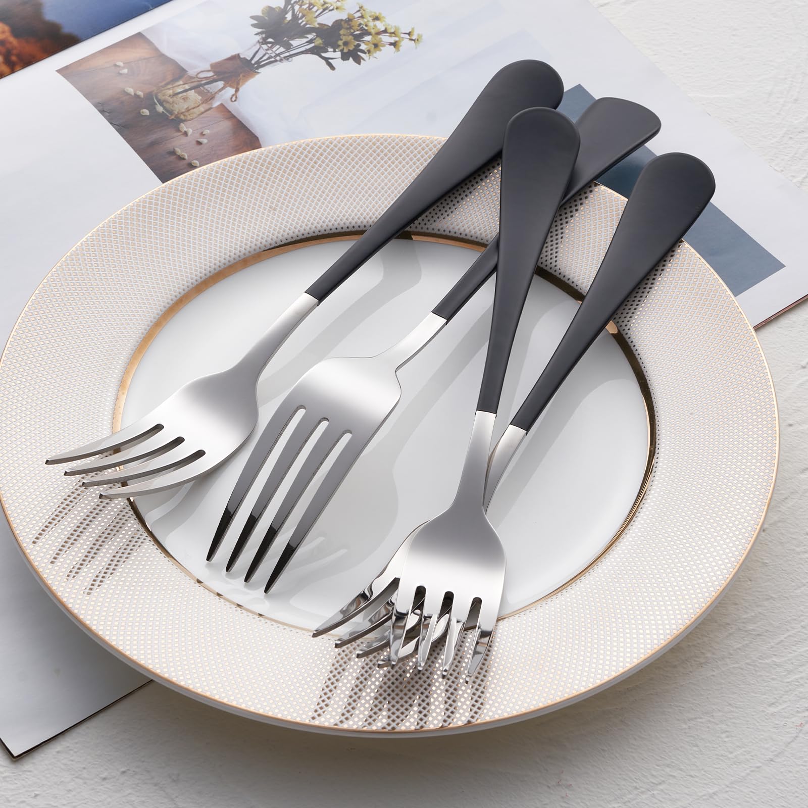 Black Stainless Steel Dinner Forks - Set of 12 -8 Black Stainless Steel Dinner Forks - Set of 12 -8