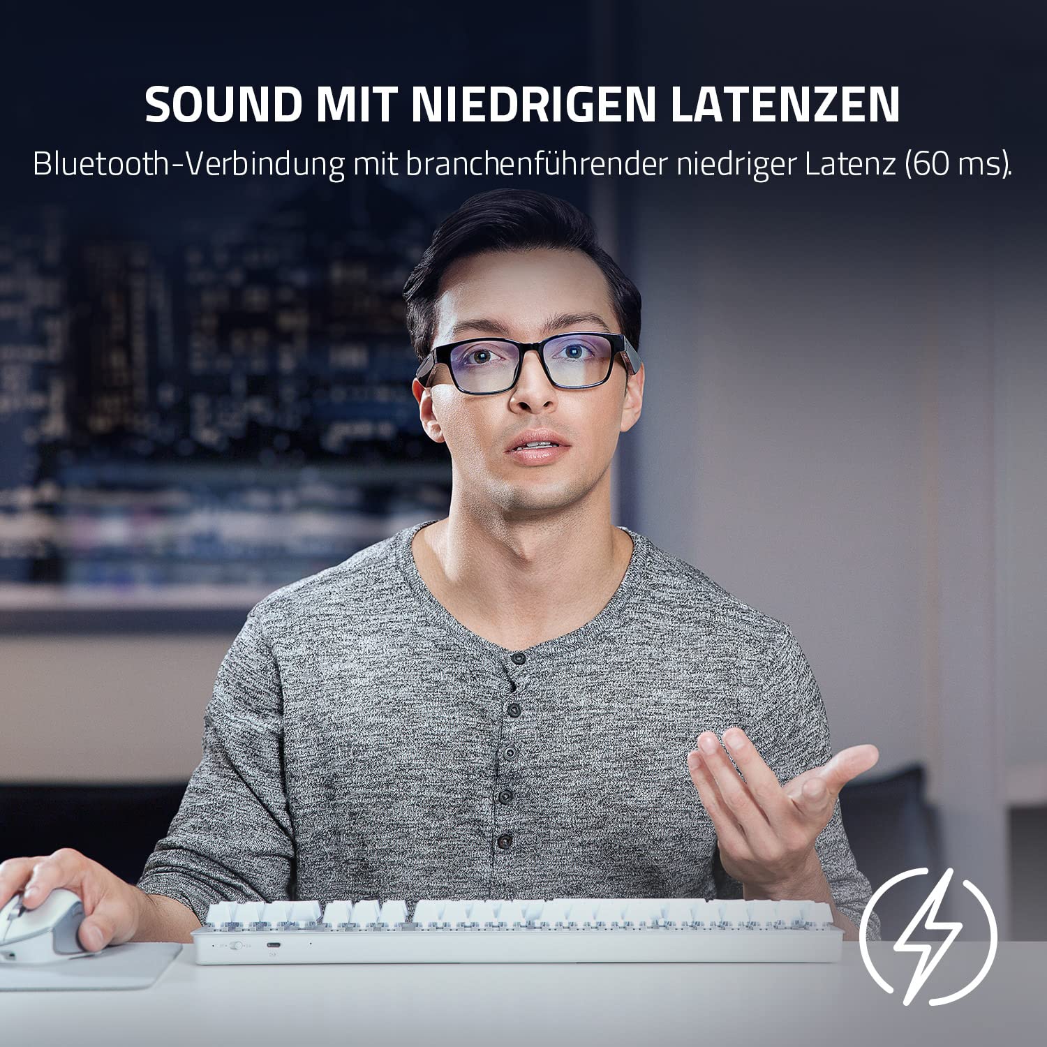 Razer Anzu Smart Glasses (runde, kleine Gläser) - Audio-Brille mit Blaulicht- oder Sonnenschutz-Filter (Integriertes Mikrofon + Lautsprecher, 5 Stunden Akku, spritzwassergeschützt) Schwarz