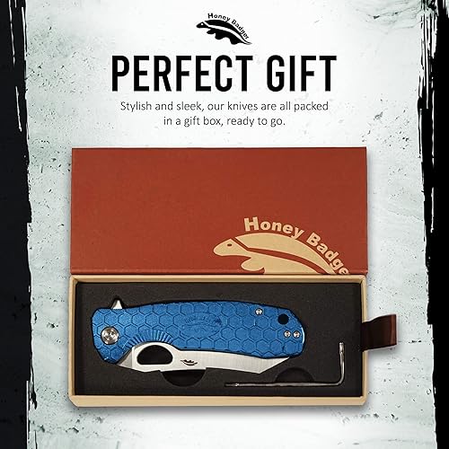 Miniatura 10 de Honey Badger - Cuchillo de bolsillo plegable para caza, pesca, táctico Caja de regalo con clip de sujeción para bolsillo y llave Torx., M