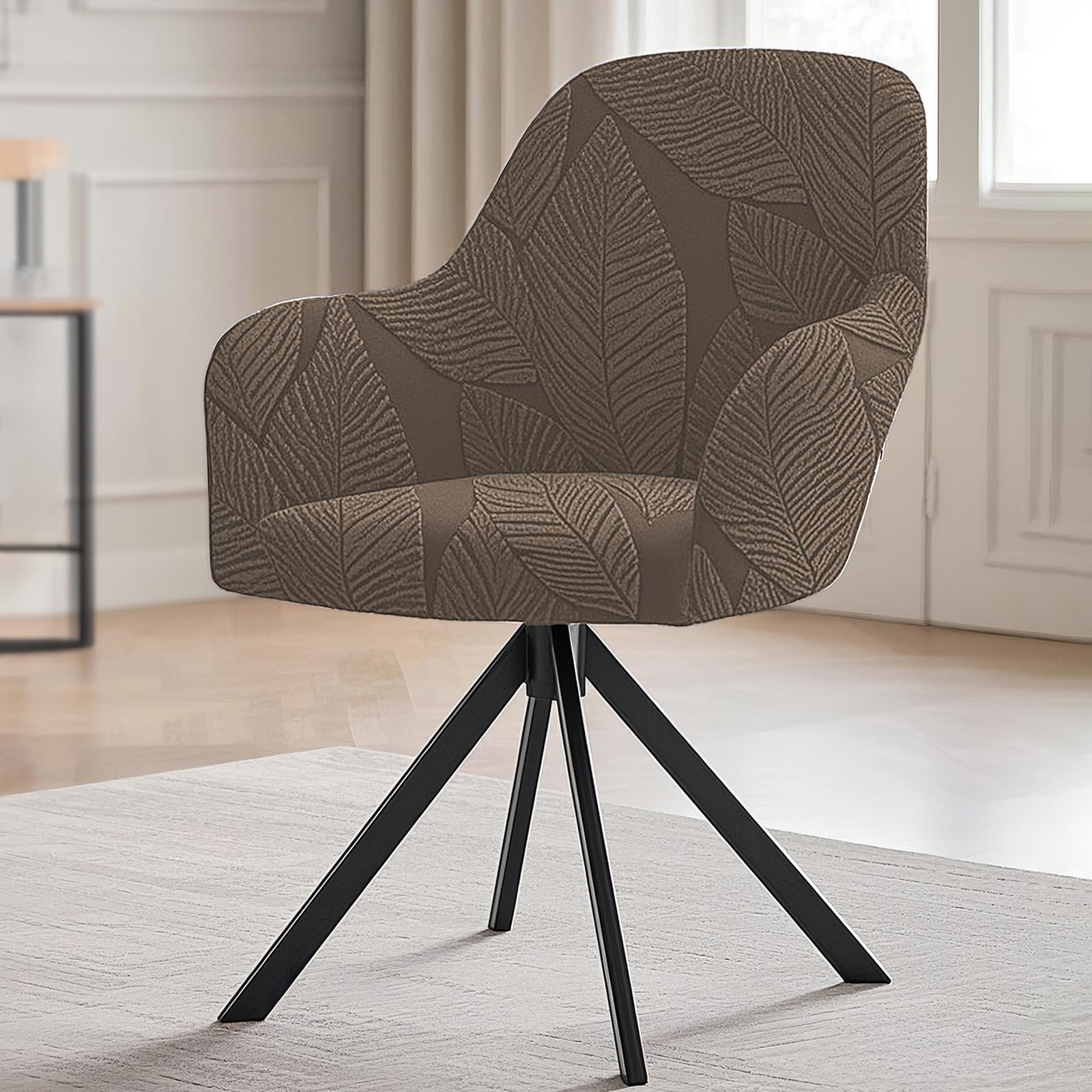 Parsons Stuhlhussen mit gebogener Rückenlehne für Esszimmer, Stuhlhussen mit gebogener Rückenlehne, Drehstuhl, Akzent, Esszimmerstuhlbezug für Büro, Zuhause (dunkler Kaffee, 6 Stück)