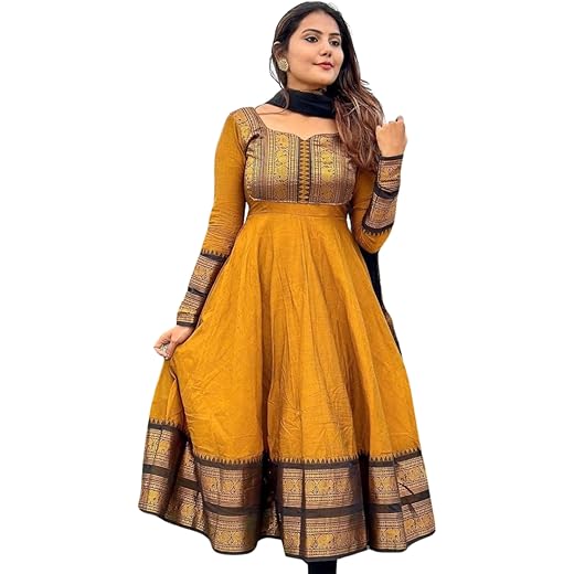 Elegant Zari Jacquard Gown with Lace Border