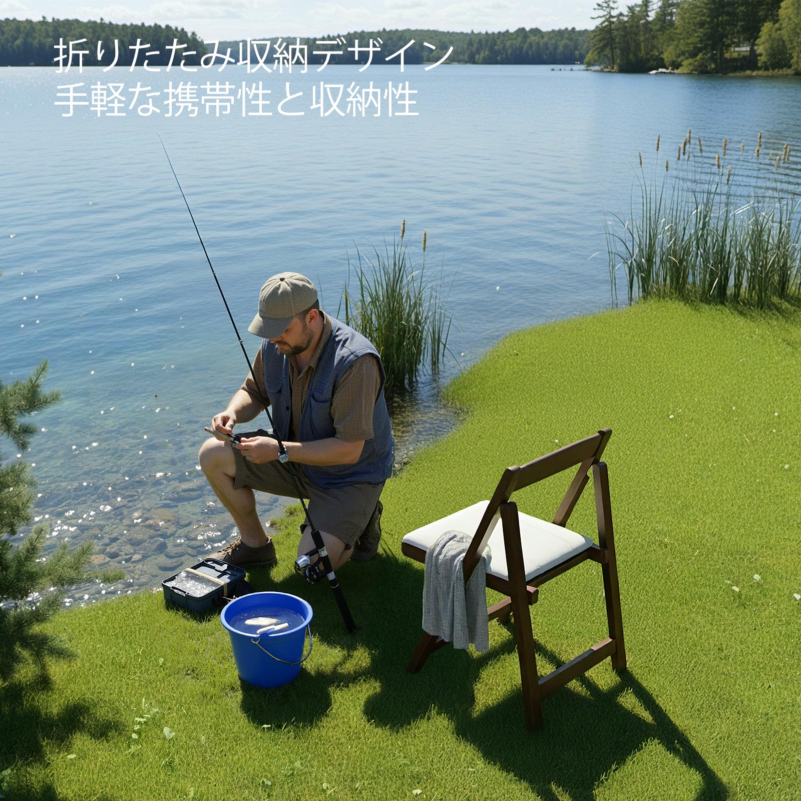 Amazon｜折りたたみ椅子 木制レザーシート フットレスト付き 防水