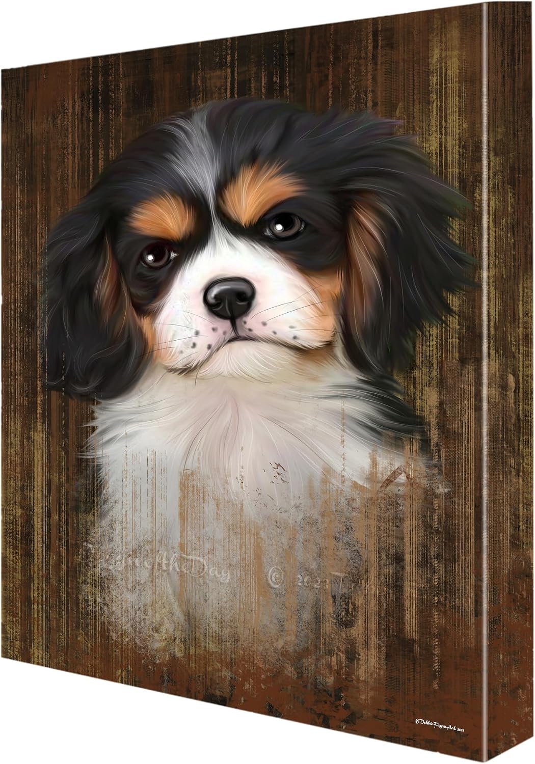 Rustic with Cavalier King Charles Spaniel Dog Canvas Wall Art - Premium Quality Ready to Hang Room Decor - Black Floating Framed 16" x 16"