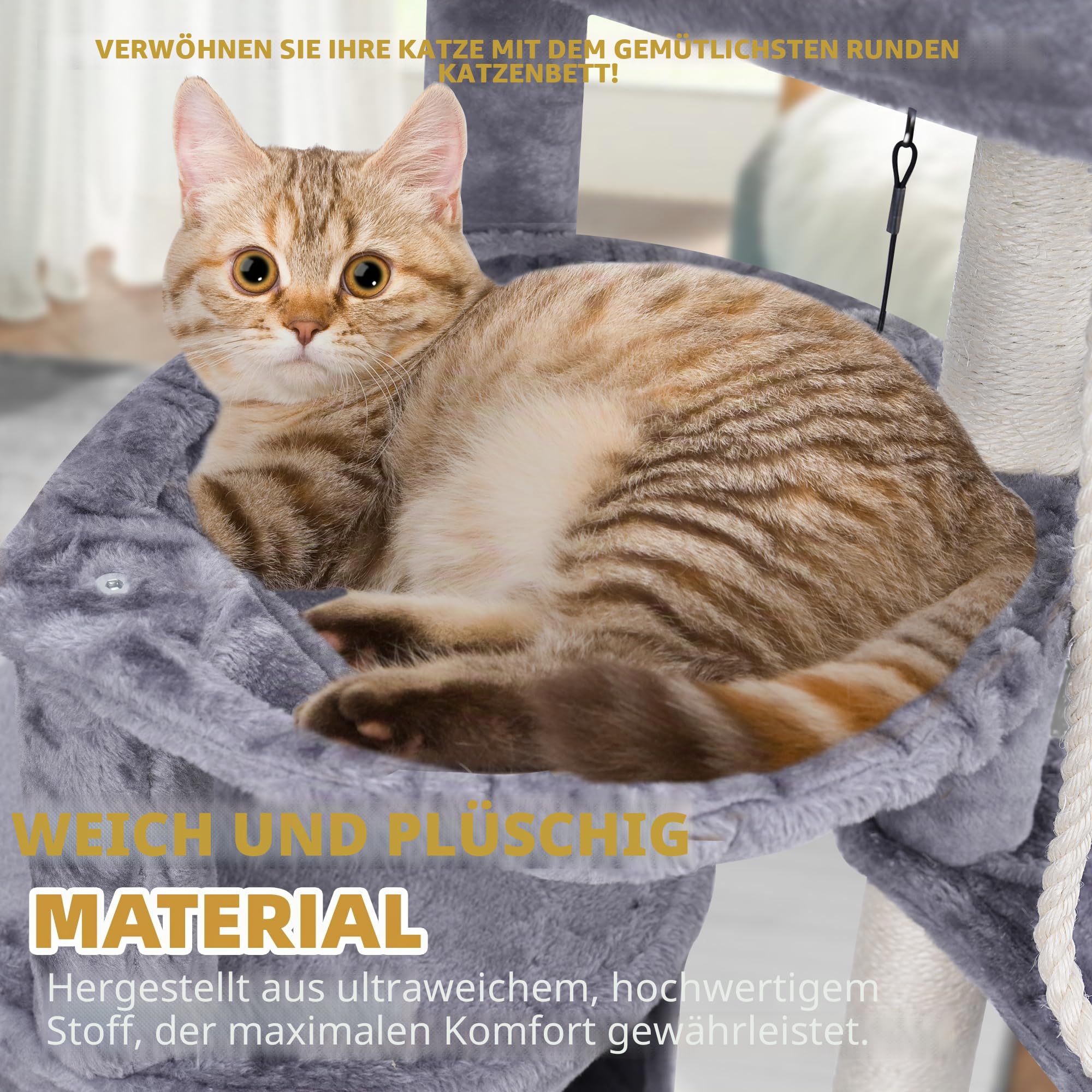 TWDEPART Kratzbaum für Katzen mit Aktivitätscenter, 95cm Kletterbaum Katzenspielzeug mit Spielzeugkugeln, Grau