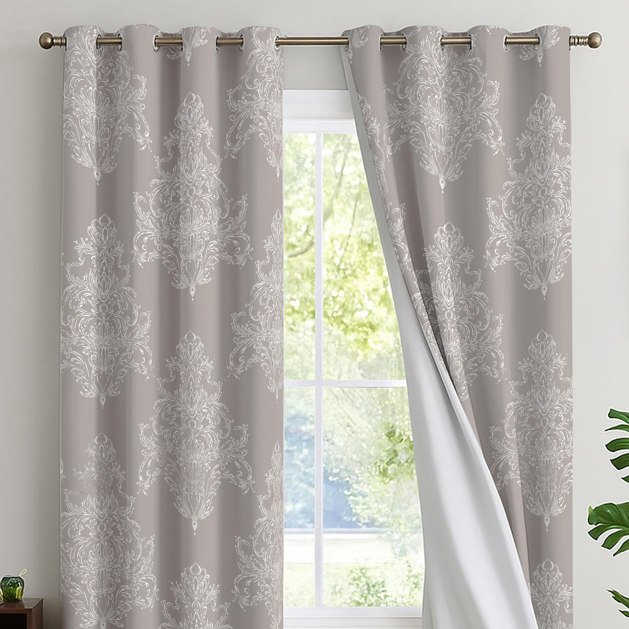 Reliancebedding 100% Blackout Curtains 54 Inch Drop – Elegant Printed Thermal Insulated Window Curtains for Bedroom & Living Room, W46 x L54 Inch, Beige Bliss, 2 Panels