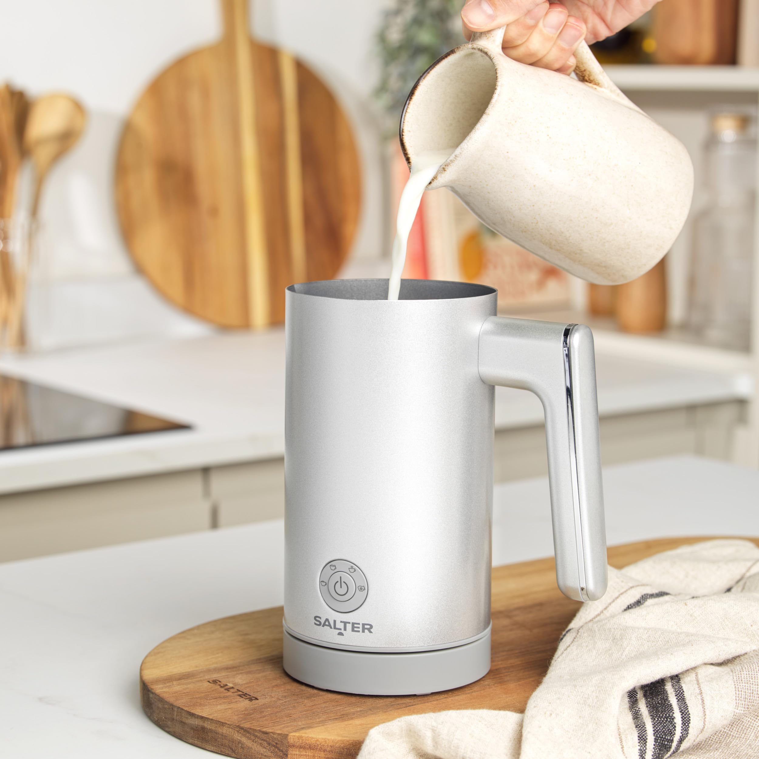Salter EK6359MMSVDE Aspen Montalatte - Vaporiera elettrica 4 in 1, schiuma di latte calda e fredda, caffè, cappuccino, latte, capacità di schiumatura 150 ml/capacità di riscaldamento 300 ml, 500 W