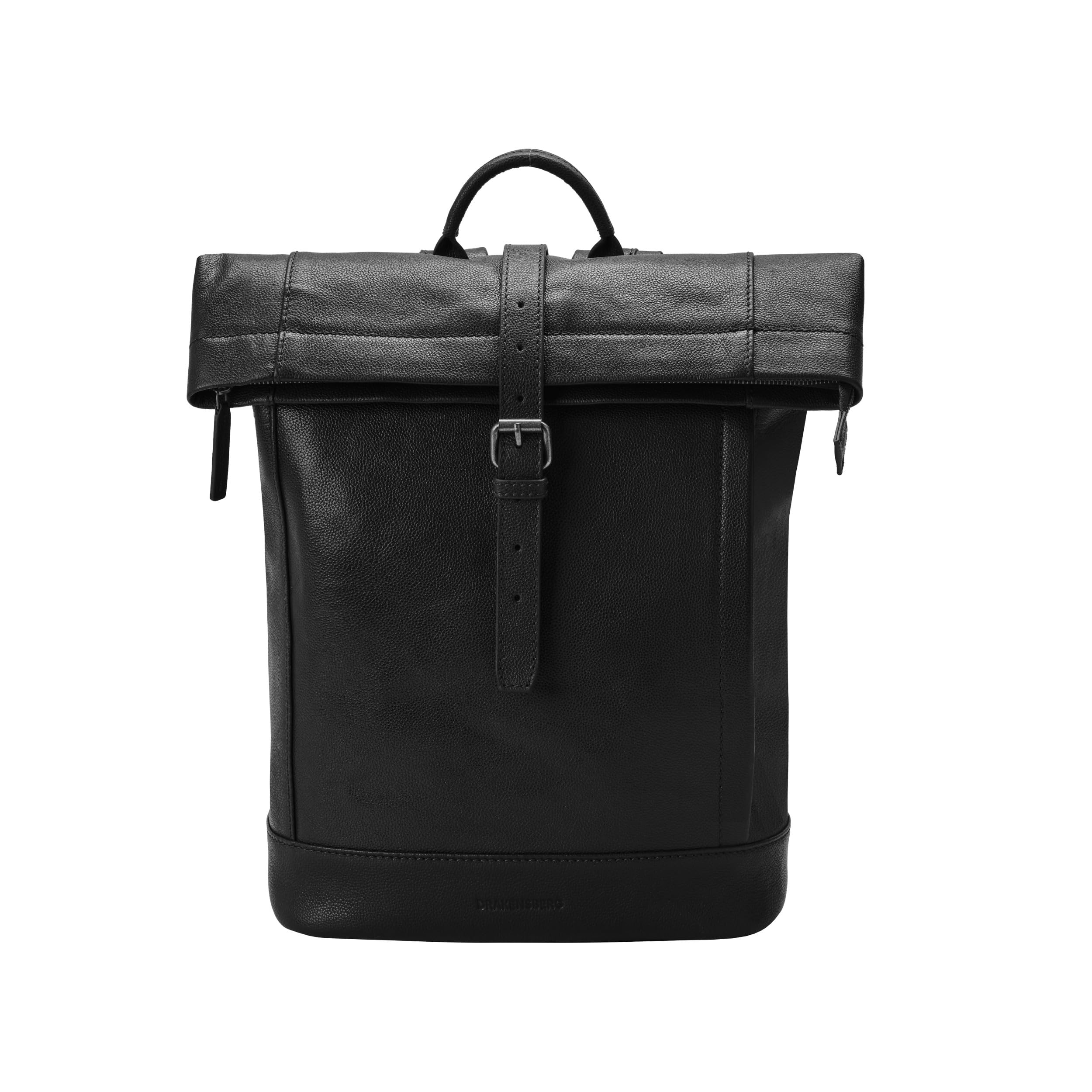 DRAKENSBERG Zaino in pelle "Gino" da uomo e donna, con scomparto per laptop da 16", elegante, medio, 16-20 l, nero profondo, media, Minimalista