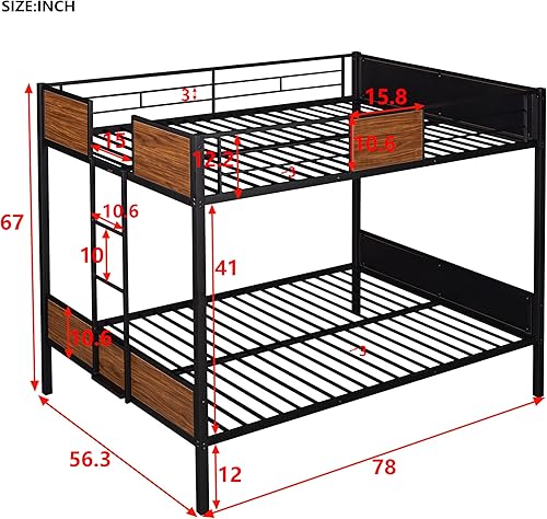 Miniatura 20 de Litera de metal de tamaño individual sobre matrimonial, estilo moderno, resistente con marco de acero con barandilla de seguridad, escalera