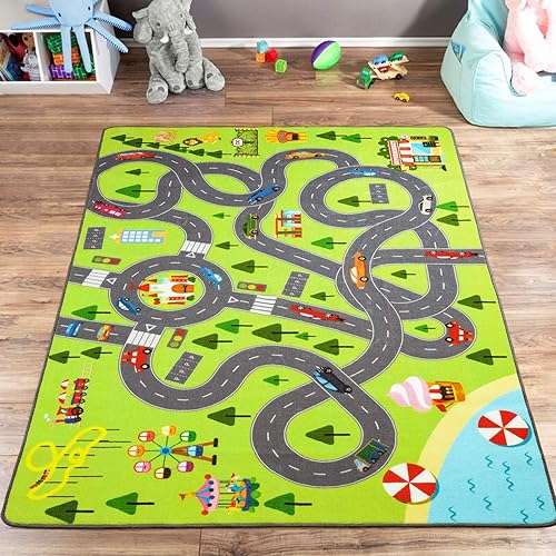 Miniatura 9 de HOMORE Alfombra de juego para niños, divertida y educativa, alfombra de juego para carreras de ruedas calientes y juguetes, alfombra de juego para