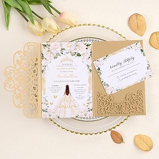 50Pcs Personalized Wedding Invitations Gold Laser Cut Invitation Kits with Envelopes and RSVP Cards For Wedding Baby Shower Birthday Quinceanera Invitation