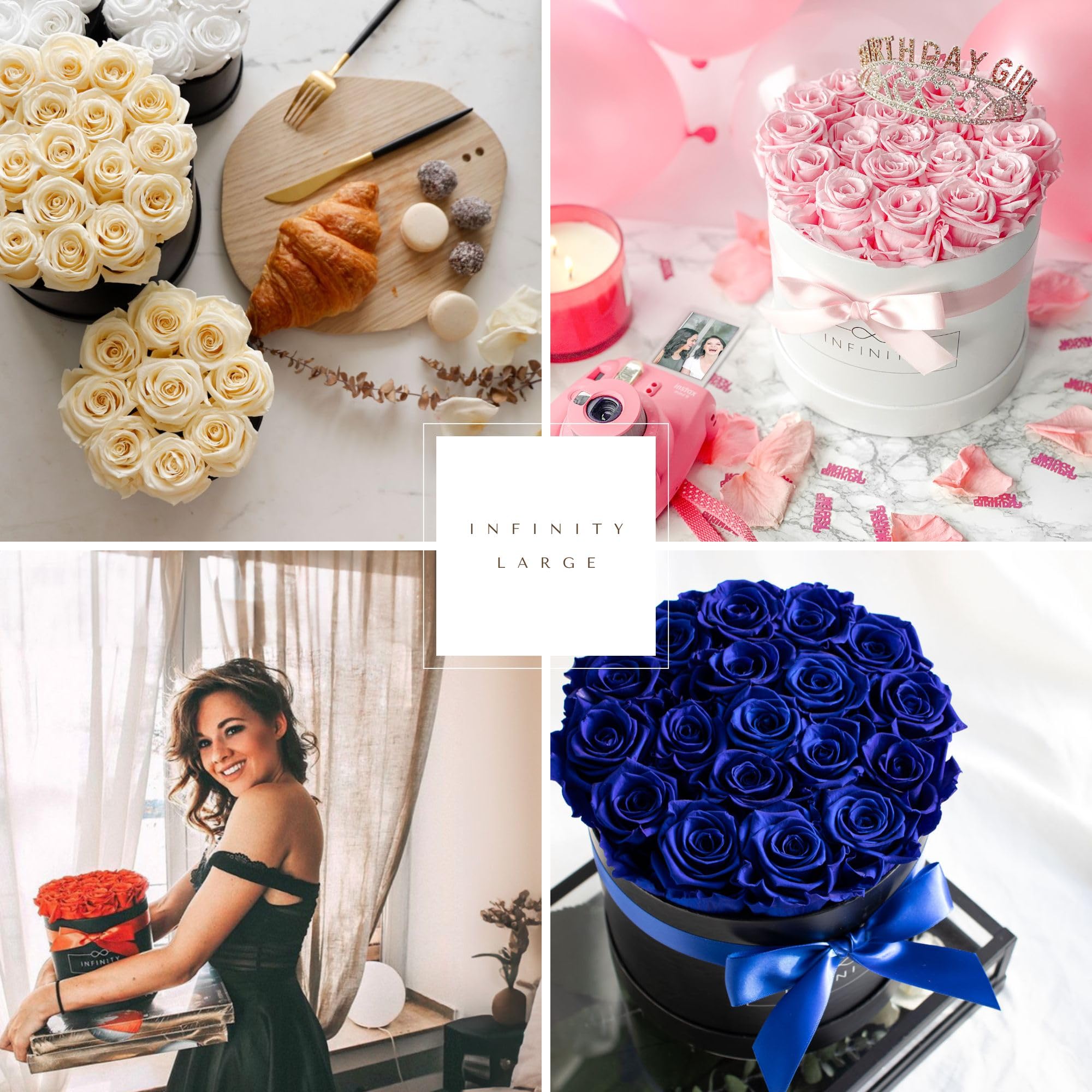 18 Vraies Roses Infinity (se conservent 3 Ans sans Eau) - Livré avec Emballage Cadeau I Fait Main à Berlin I Cadeau pour Femme