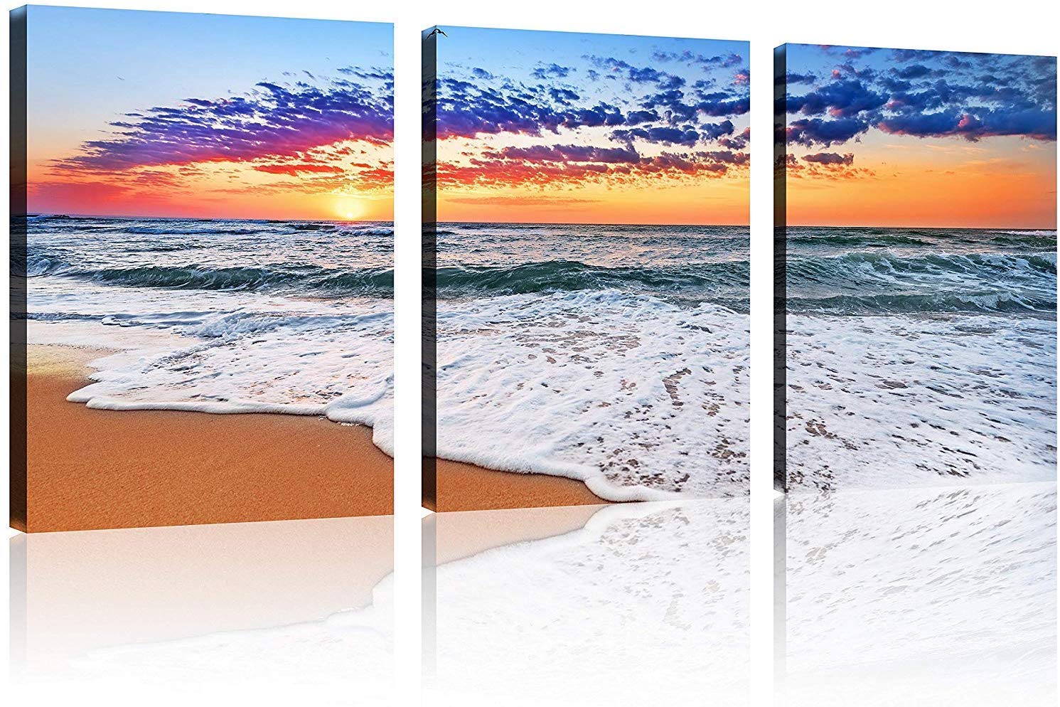 TutuBeer 3 Panels Beach Decor for Home Beach Art Colorful Ocean Kitchen Decor Sunrise Sea Wall Decor for Home Sea Wall Art Ocean Room Decor Wall Decor