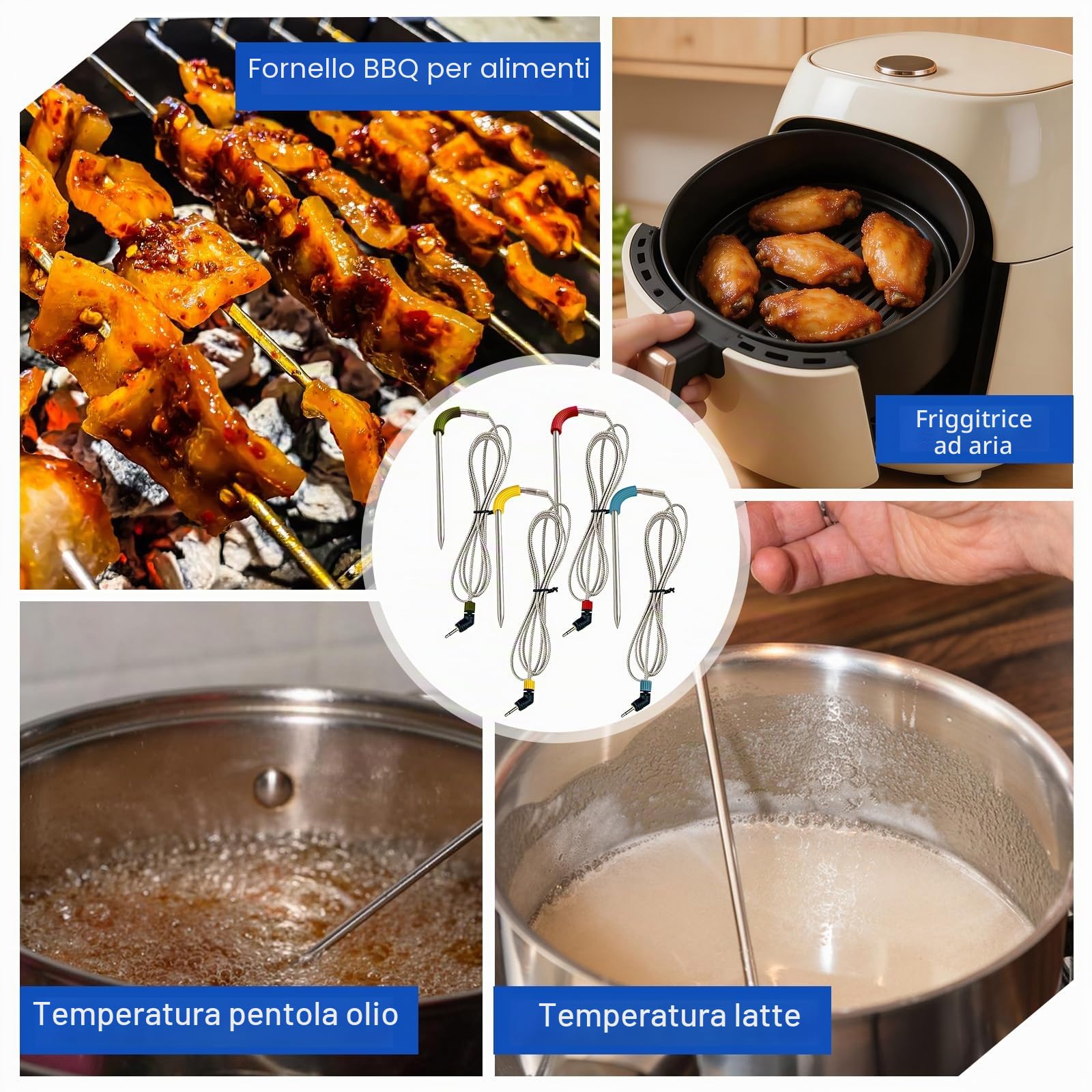 4 pezzi di sonda di ricambio per griglia compatibile con Weber, sonda di precisione per griglia a carne (da -30 °C a 300°C), sonda di ricambio per termometro da carne, termometro per griglia