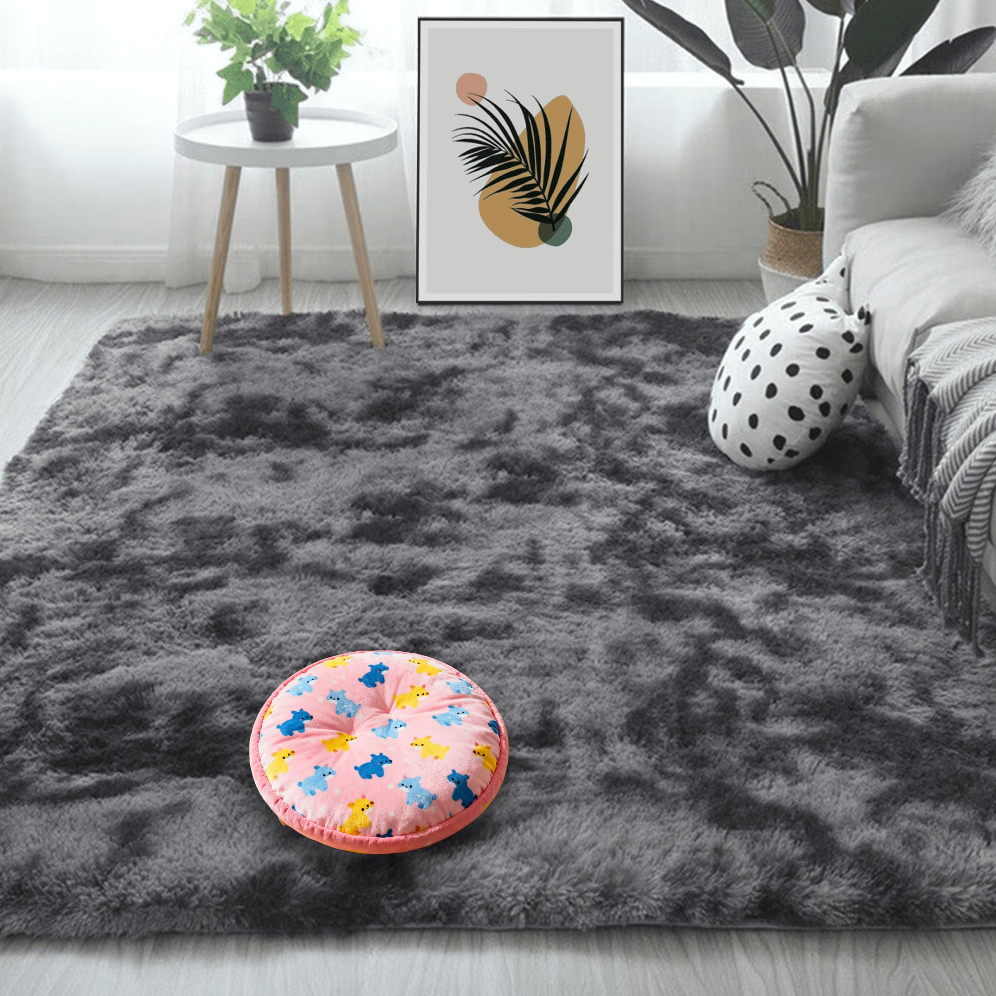 ダークグレー フワフワラグ 大きめ Amazon | 洗えるラグ 340 x 340 cm 滑り止め柔らかい厚手通気性