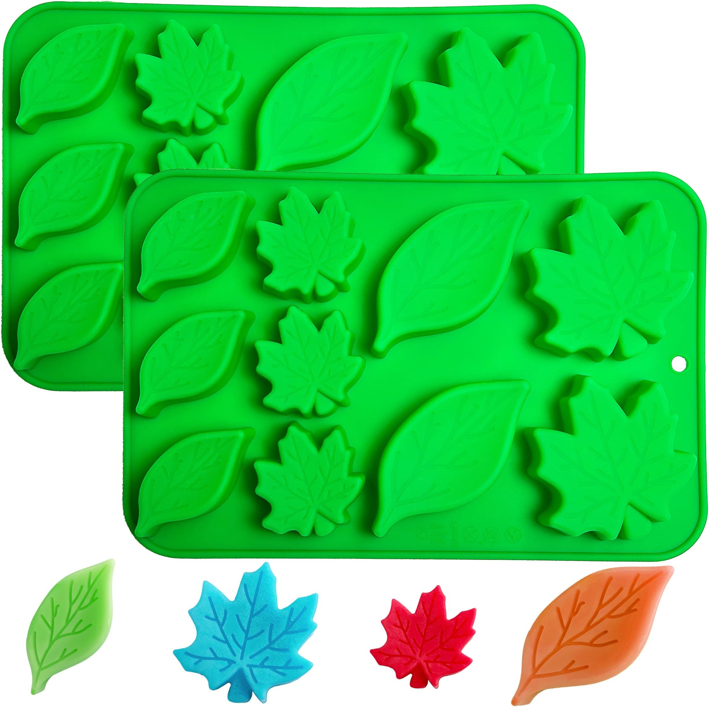 Silicone Maple Leaf Mold, 2 Pack Fall Baking Molds for Chocolate, Gummy, Ice Cube, Cake, Candy, Soap Making