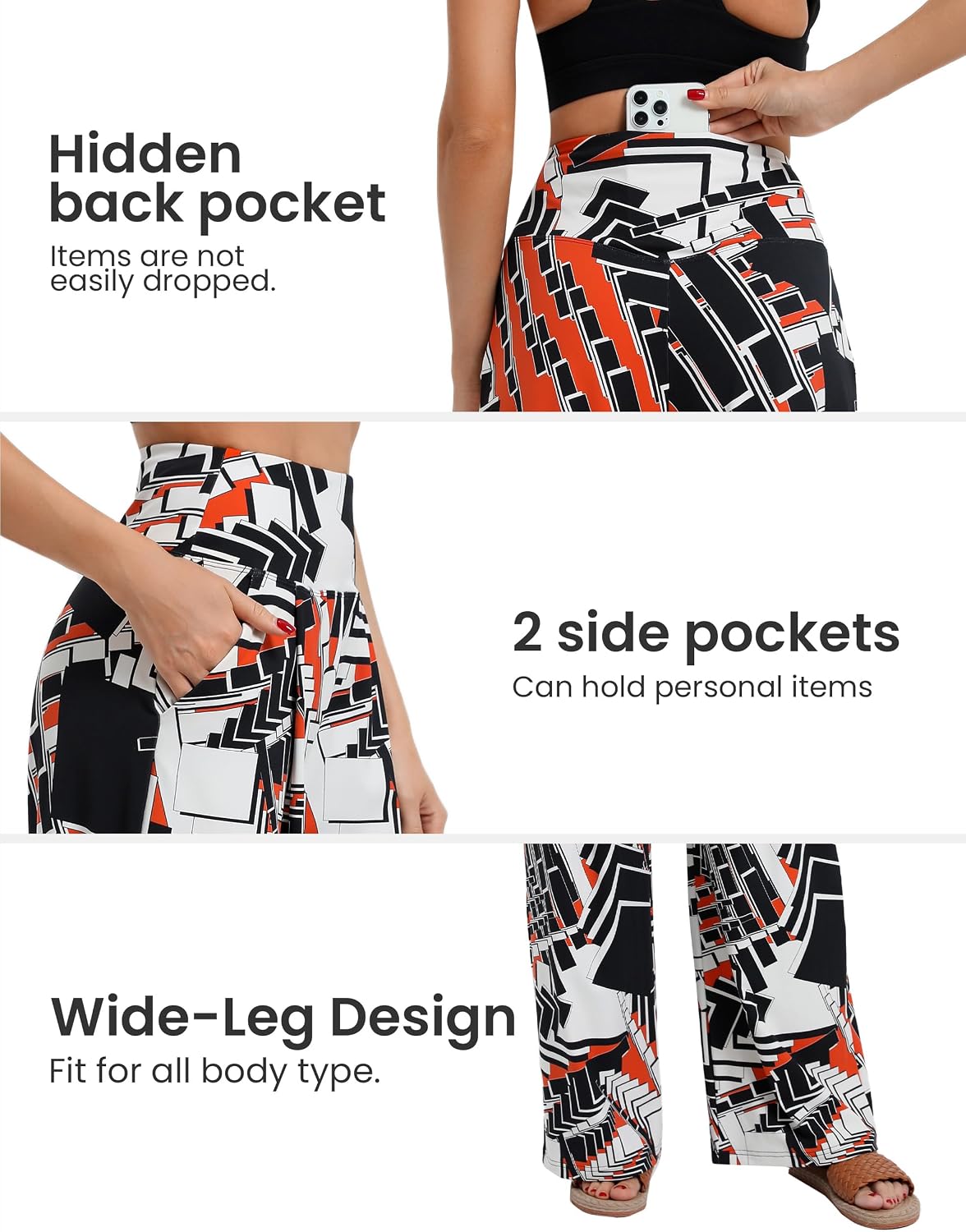 DemonQueen Wide Leg Pants for Women Loose Yoga Pants with Pockets Stretch Casual Lounge Pants (US, Alpha, Medium, Regular, Regular, Red Checkered Print)