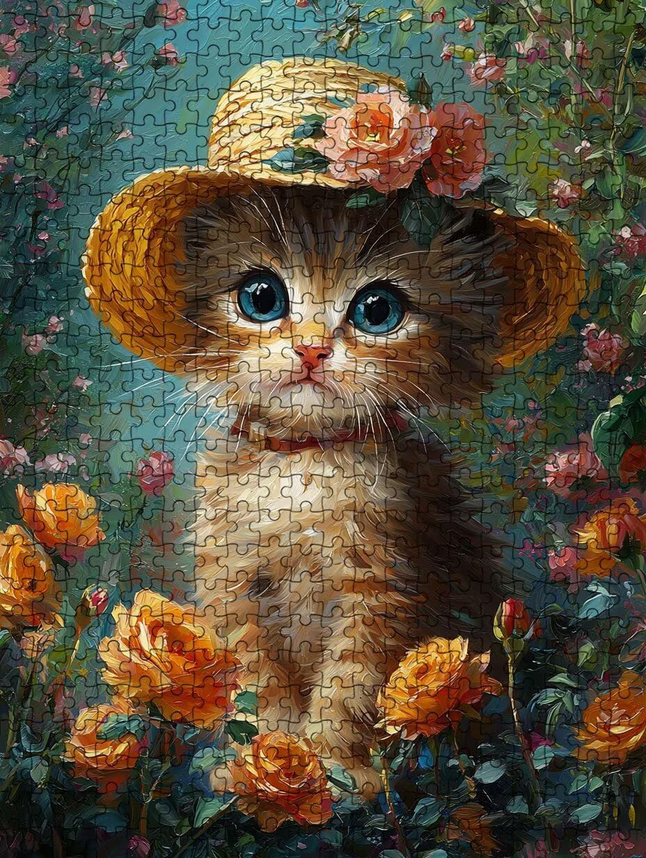 Puzzle 2000 sztuk, słomkowy kapelusz kot puzzle dla dorosłych 2000, drewniane puzzle, klasyczne gry edukacyjne, niemożliwe wyzwanie, rodzina gier, kreatywny prezent DX0YL1-134