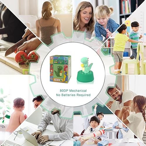 Miniatura 4 de Temporizador de cocina mecánico de 60 minutos, lindo temporizador de dinosaurio para niños, temporizador de huevos de cuerda para cocinar, leer,