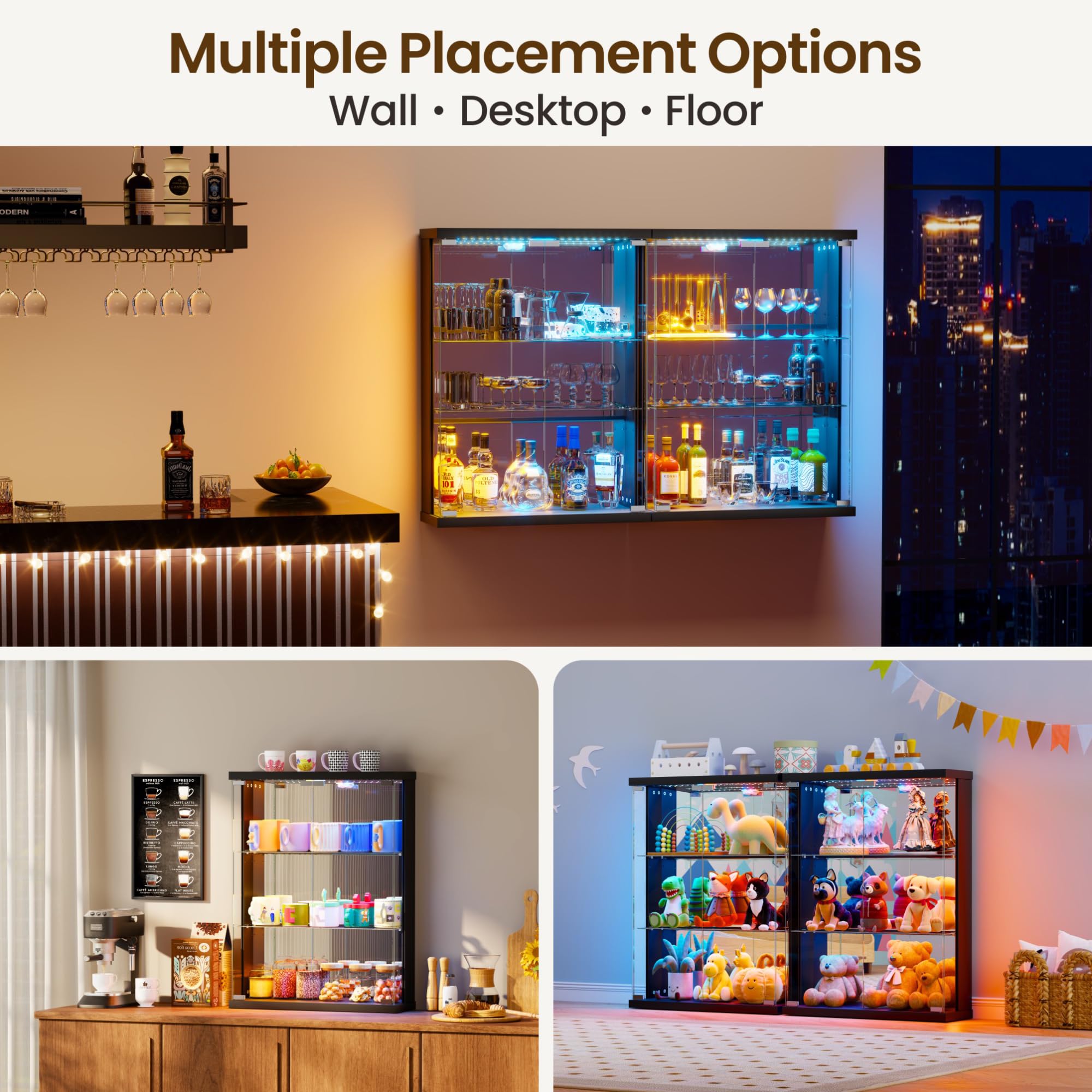 Vitrina colgante con puertas de cristal e iluminación LED para coleccionables figuras