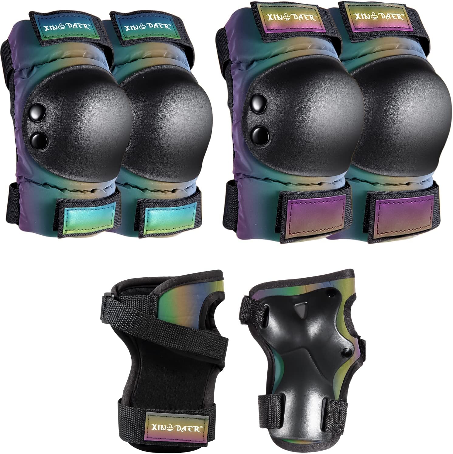 Adult/Kids/Youth Knee Pad Elbow Pads, XINDAER Womens Skate Protective Gear Set 3 in 1 Knee and Elbow Pads Wrist Guards for Skateboard, Roller Skates, Skating, Scooter, Inline Skates, Cycling