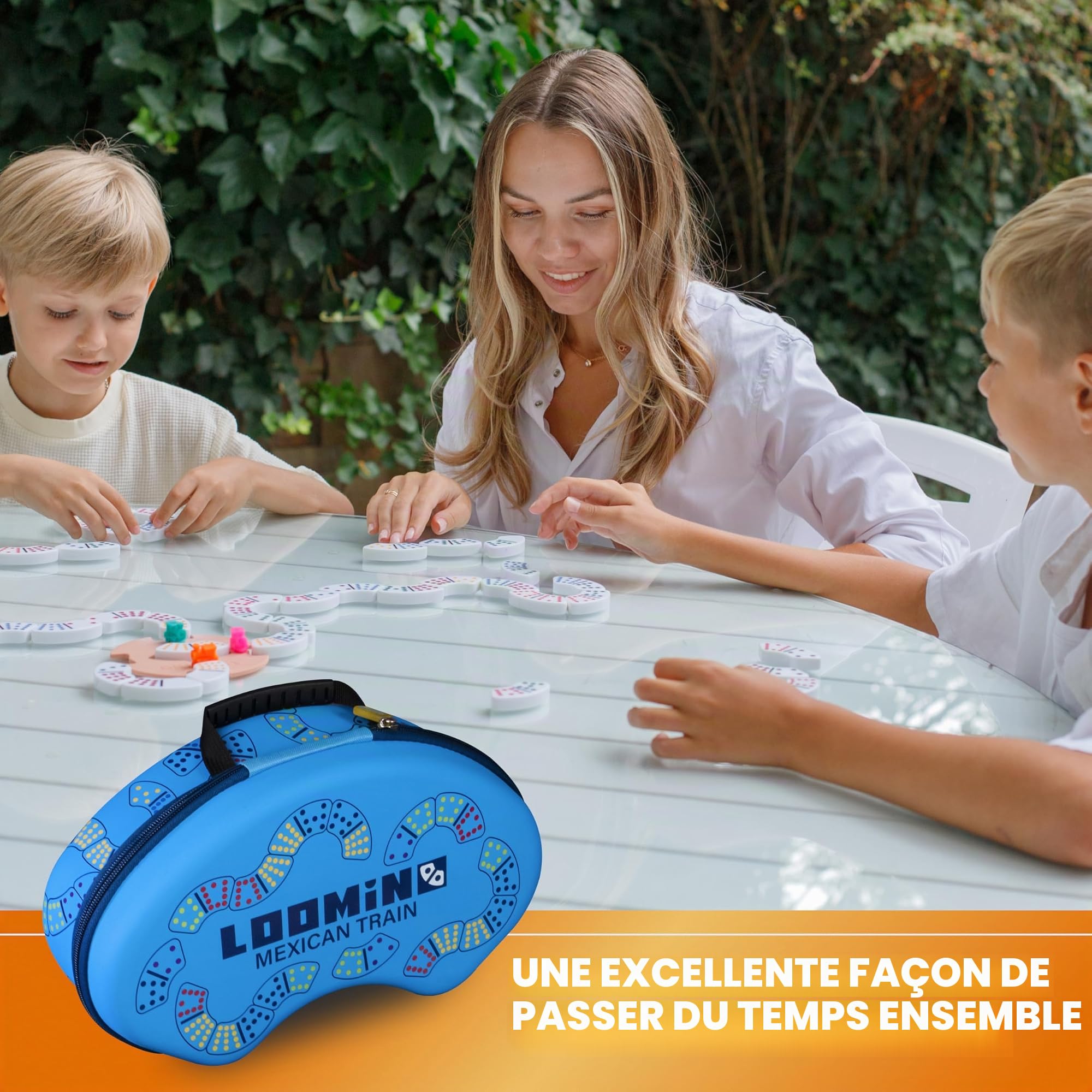 Queensell Jeu de Dominos Mexican Train – Jeux de société pour Enfants et Adultes – Jeu de Dominos pour Adultes – Loomino