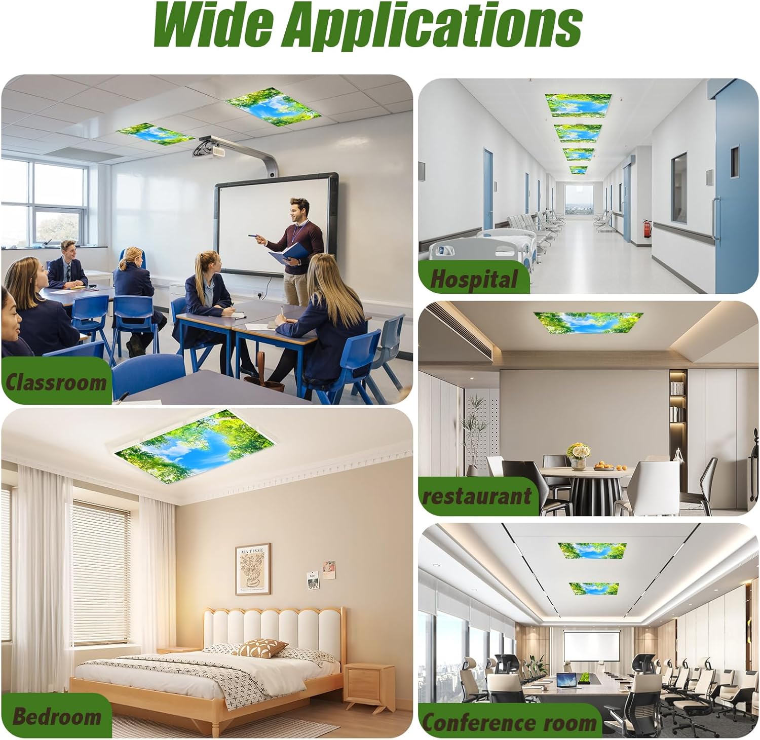 4 Pack Fluorescent Light Covers for Ceiling Lights Classroom, 4 x 2 FT Classroom Lights Cover Magnetic Ceiling Light Cover with 10 Magnets for Office Decor, Hospitals, Home (Tree Sky)