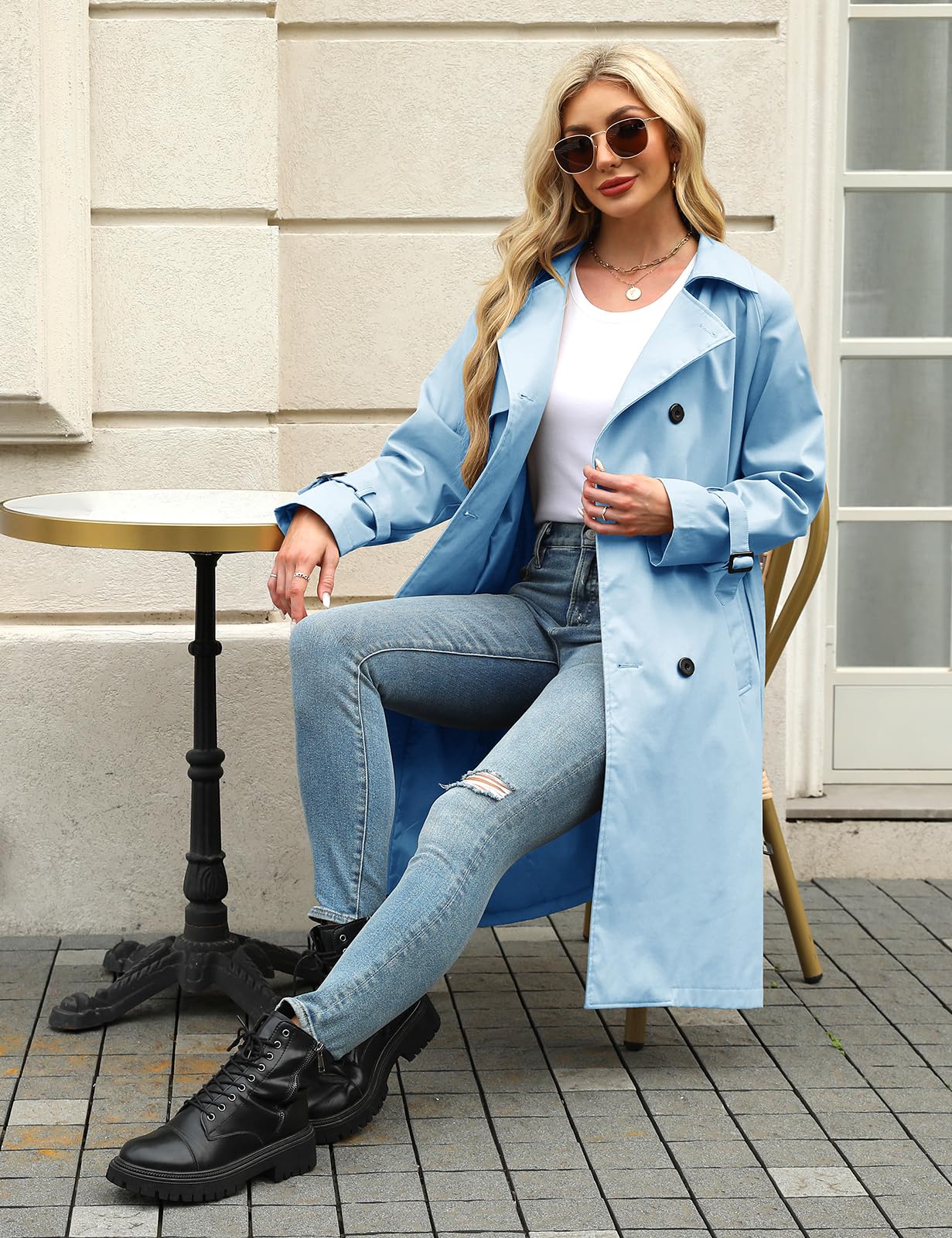 Vancavoo Gabardina para Mujer Abrigos Primavera Casual Clásica Doble Botonadura con Cinturón Abrigo Trench Antiviento