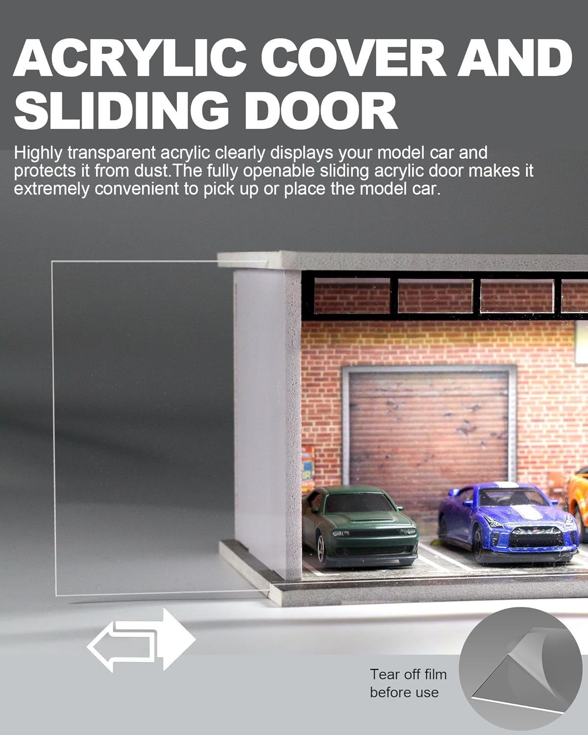 1/64 Scale Display Case Car Garage Moldel, Acrylic Cover Diecast Car Show Case with LED Light 6 Parking Spaces, Hot diecast Wheel Parking Scene (Vehicles Not Included) Underground Parking Lot