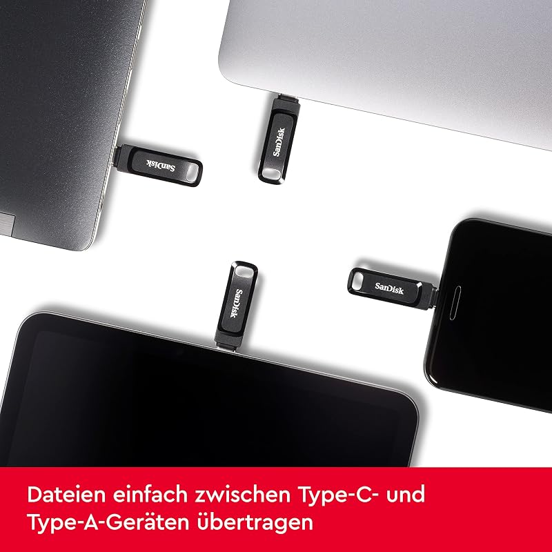 SANDISK Ultra Dual Drive Go, USB Type-C & Type-A Flash Drive 128GB (Memory stick up to 400MB/s, Reversible Type-C and Type-A connectors for Android Smartphone, Tablets and Mac) Black