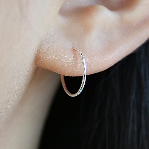 Miniatura 28 de Aretes de aro pequeños y finos para mujer, chapados en oro de 14 quilates o plata de ley, aretes de aro de oro hipoalergénicos ligeros Chapado